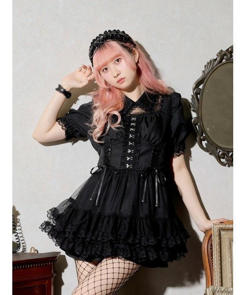 【ノエミ/NOEMIE】のレースアップチュールティアードセットアップ インテリア・キッズ・メンズ・レディースファッション・服の通販 founy(ファニー) 　ファッション　Fashion　レディースファッション　Fashion for Women　セットアップ　Matching Sets　ショート　Short, Short Length　スリーブ　Sleeve, Long Sleeve / Short Sleeve　フレア　Flare, Flared　黒|ID: prp329100004825981 ipo3291000000035110513