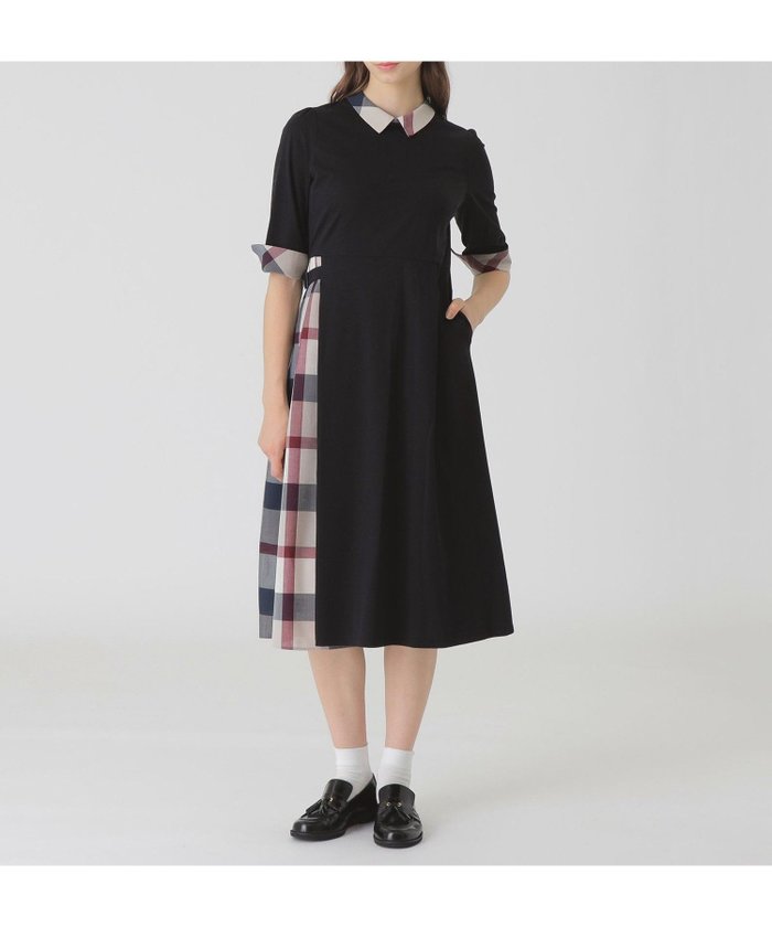 【ブルーレーベル クレストブリッジ/BLUE LABEL CRESTBRIDGE】のピマコットンプレーティング天竺パーシャルチェックドレス インテリア・キッズ・メンズ・レディースファッション・服の通販 founy(ファニー) https://founy.com/ ファッション Fashion レディースファッション Fashion for Women ワンピース Dresses フォーマル・パーティードレス・結婚式用ドレス Elegant & Casual Dresses ドレス Dress, One-Piece フィット Fit, Slim Fit エレガント 上品 Elegant 切替 Switching, Contrast Panel |ID: prp329100004825988 ipo3291000000035170855