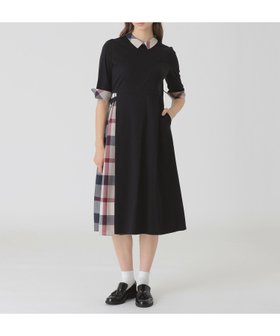 【ブルーレーベル クレストブリッジ/BLUE LABEL CRESTBRIDGE】のピマコットンプレーティング天竺パーシャルチェックドレス 人気、トレンドファッション・服の通販 founy(ファニー) ファッション Fashion レディースファッション Fashion for Women ワンピース Dresses フォーマル・パーティードレス・結婚式用ドレス Elegant & Casual Dresses ドレス Dress, One-Piece フィット Fit, Slim Fit エレガント 上品 Elegant 切替 Switching, Contrast Panel |ID:prp329100004825988