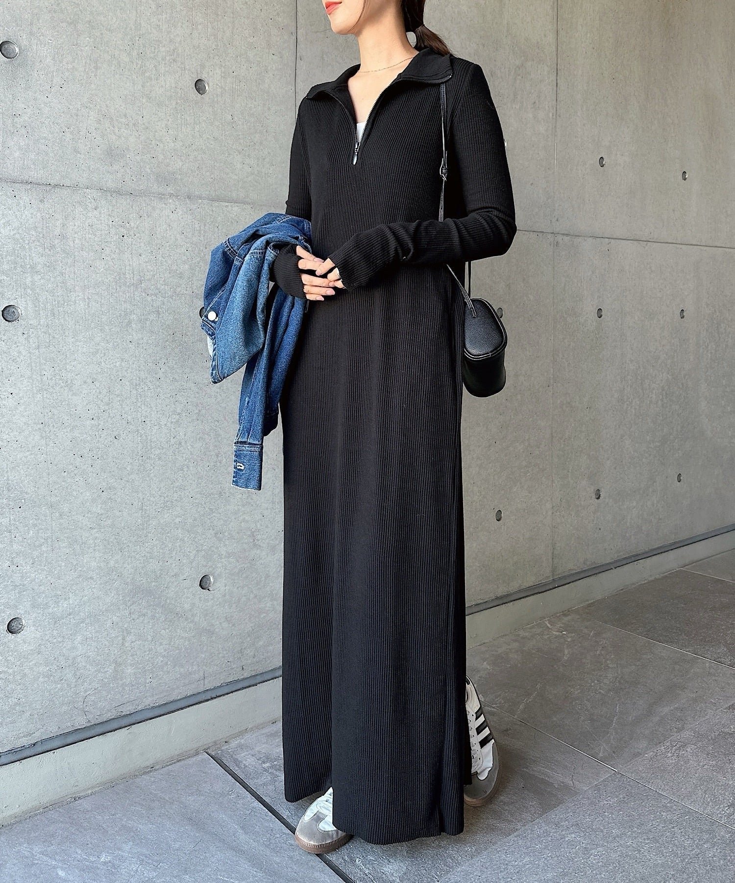 【アンドミー/andme】のセルフカット リブ 指穴 サムホール 長袖 ワンピース 人気、トレンドファッション・服の通販 founy(ファニー) 　ファッション　Fashion　レディースファッション　Fashion for Women　ワンピース　Dresses　トレンド　Trend, Trending Now　長袖　Long Sleeve, Full Sleeve　ハイネック　High Neck, Mock Neck　フィット　Fit, Slim Fit　ポケット　Pocket, Pocket Detail　楽ちん　Easy Fit, Comfortable　 other-1|ID: prp329100004826028 ipo3291000000035111463