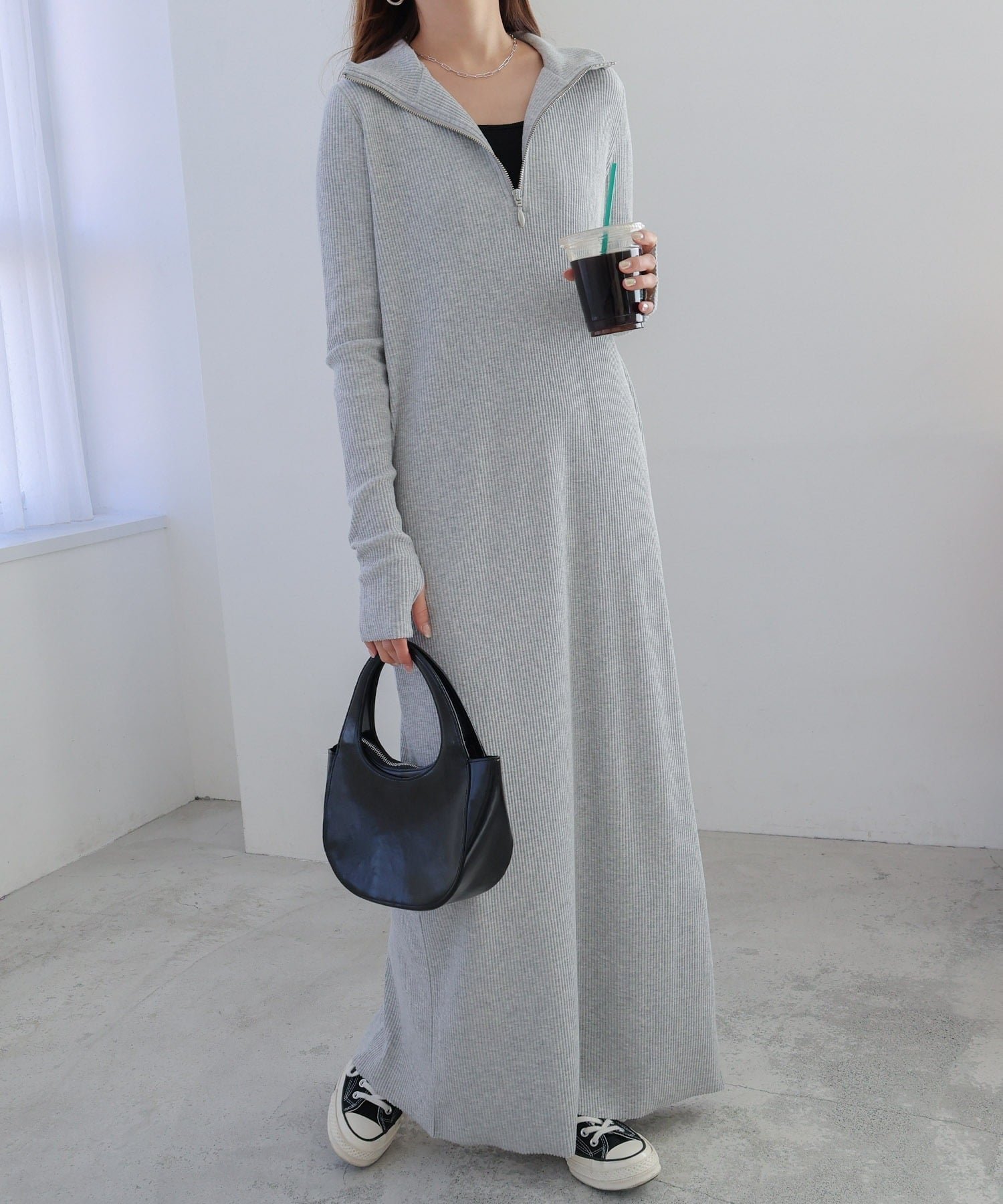 【アンドミー/andme】のセルフカット リブ 指穴 サムホール 長袖 ワンピース インテリア・キッズ・メンズ・レディースファッション・服の通販 founy(ファニー) 　ファッション　Fashion　レディースファッション　Fashion for Women　ワンピース　Dresses　トレンド　Trend, Trending Now　長袖　Long Sleeve, Full Sleeve　ハイネック　High Neck, Mock Neck　フィット　Fit, Slim Fit　ポケット　Pocket, Pocket Detail　楽ちん　Easy Fit, Comfortable　杢グレー|ID: prp329100004826028 ipo3291000000035111467