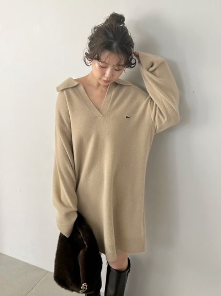 【スナイデル/SNIDEL】のLACOSTE/スキッパーニットワンピース インテリア・キッズ・メンズ・レディースファッション・服の通販 founy(ファニー) 　ファッション　Fashion　レディースファッション　Fashion for Women　ワンピース　Dresses　ニットワンピース　Knit Dresses　コレクション　Collection, Seasonal Line　シンプル　Simple, Minimal　スキッパー　Skipper, Open Collar　ストレート　Straight, Straight Cut　スマート　Smart, Elegant　デコルテ　Décolleté, Neckline　フォーマル　Formal, Dressy　フランス　France, French　リラックス　Relax, Relaxed Fit　おすすめ　Recommended / Our Picks　BEG[037]|ID: prp329100004826071 ipo3291000000035134549