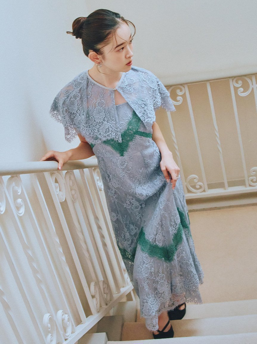 【リリーブラウン/Lily Brown】のケープ付き2wayレースラインドレス インテリア・キッズ・メンズ・レディースファッション・服の通販 founy(ファニー) 　ファッション　Fashion　レディースファッション　Fashion for Women　ワンピース　Dresses　フォーマル・パーティードレス・結婚式用ドレス　Elegant & Casual Dresses　スマート　Smart, Elegant　セパレート　Separate, Two-Piece　ドレス　Dress, One-Piece　ボレロ　Bolero, Short Cardigan　レース　Lace, Lace Fabric　おすすめ　Recommended / Our Picks　エレガント 上品　Elegant　BLU[086]|ID: prp329100004826075 ipo3291000000035134593