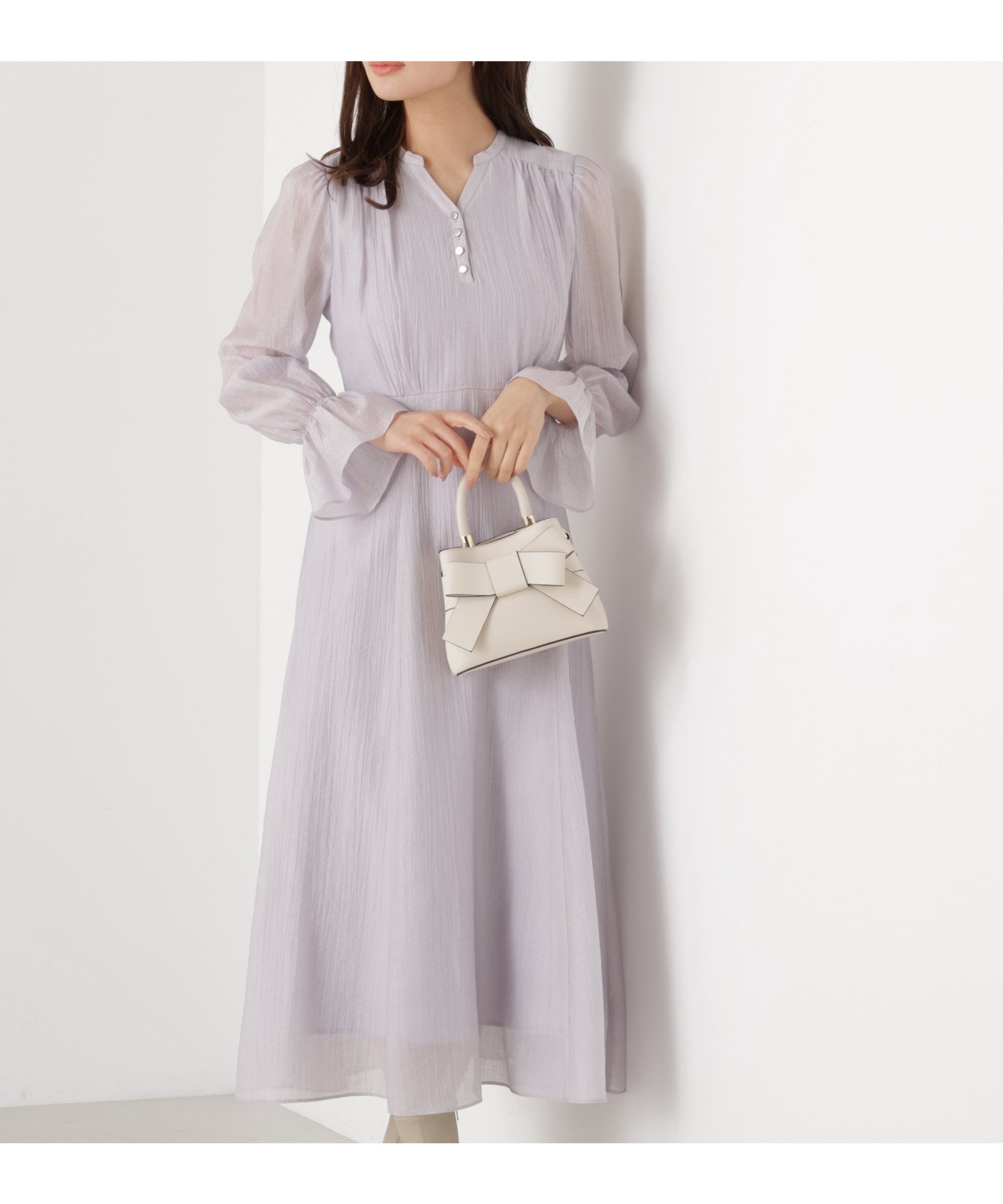 【プロポーション ボディドレッシング/PROPORTION BODY DRESSING】のバックレースアップレディワンピース インテリア・キッズ・メンズ・レディースファッション・服の通販 founy(ファニー) 　ファッション　Fashion　レディースファッション　Fashion for Women　ワンピース　Dresses　シアー　Sheer, See-Through　スリーブ　Sleeve, Long Sleeve / Short Sleeve　フェミニン　Feminine, Girly　フロント　Front, Front Design　レース　Lace, Lace Fabric　ラベンダー|ID: prp329100004826082 ipo3291000000035112371