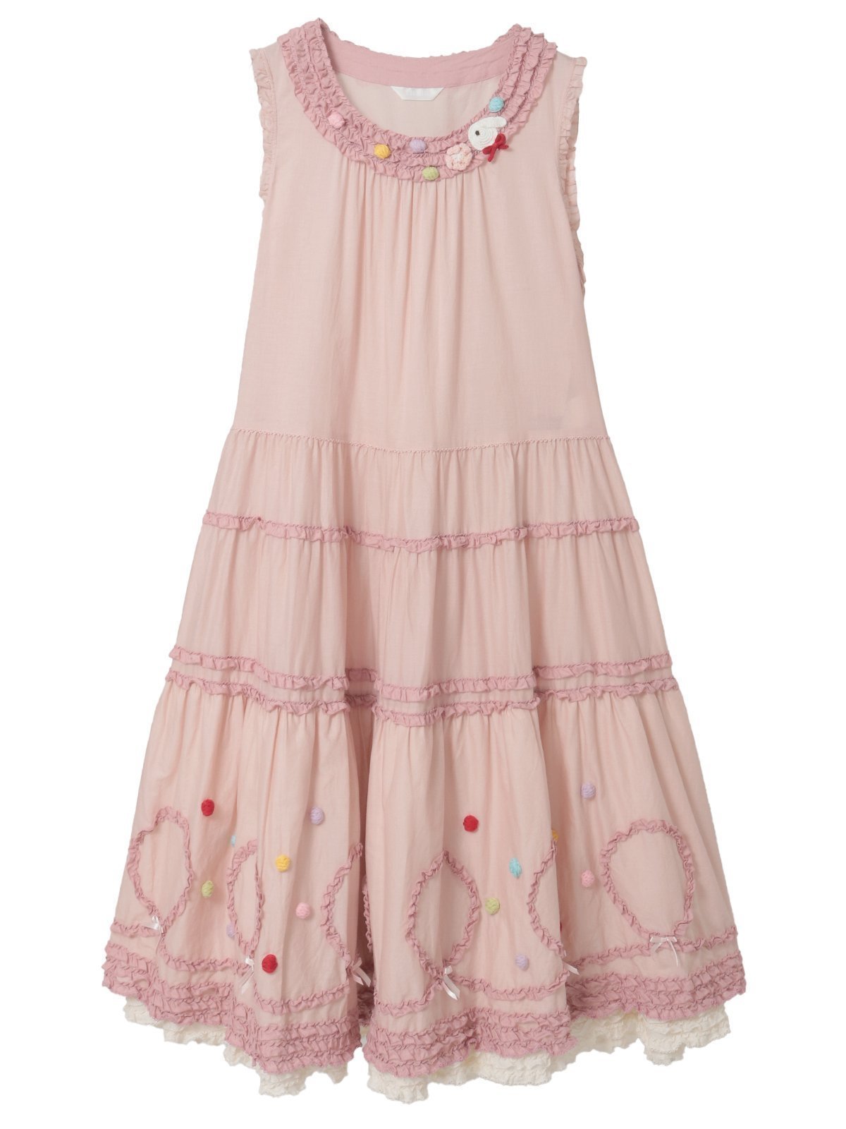 【ピンクハウス/PINK HOUSE】のカラフルポップルフリル使いワンピース 人気、トレンドファッション・服の通販 founy(ファニー) 　ファッション　Fashion　レディースファッション　Fashion for Women　ワンピース　Dresses　カットソー　Cut and Sewn Top　カラフル　Colorful Design　スカラップ　Scallop, Scalloped Edge　ノースリーブ　Sleeveless, No-Sleeve　フリル　Frill, Ruffle　ペチコート　Petticoat, Underskirt　モチーフ　Motif, Design Theme　リボン　Ribbon, Bow　 other-1|ID: prp329100004826085 ipo3291000000035112383