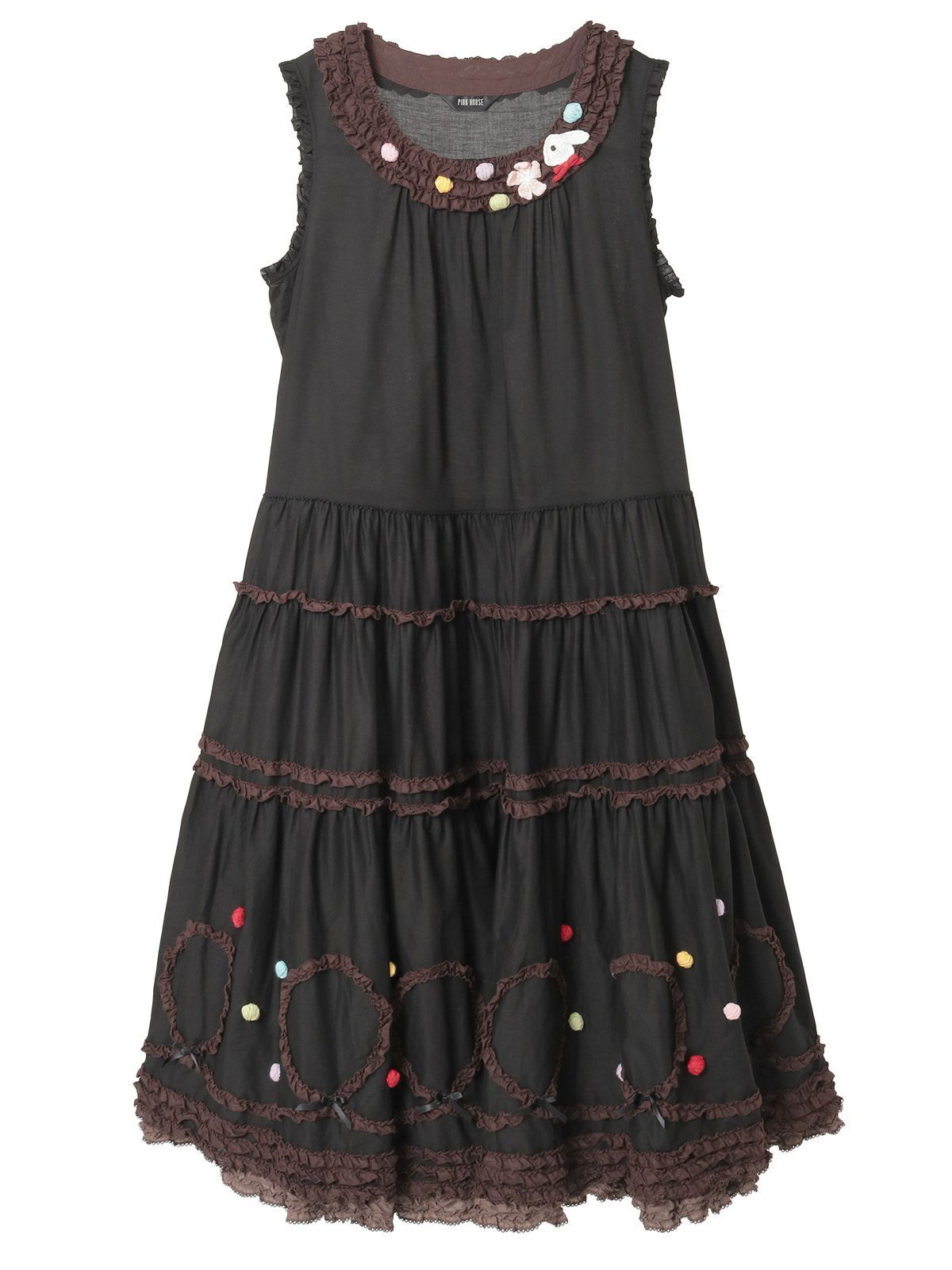 【ピンクハウス/PINK HOUSE】のカラフルポップルフリル使いワンピース インテリア・キッズ・メンズ・レディースファッション・服の通販 founy(ファニー) 　ファッション　Fashion　レディースファッション　Fashion for Women　ワンピース　Dresses　カットソー　Cut and Sewn Top　カラフル　Colorful Design　スカラップ　Scallop, Scalloped Edge　ノースリーブ　Sleeveless, No-Sleeve　フリル　Frill, Ruffle　ペチコート　Petticoat, Underskirt　モチーフ　Motif, Design Theme　リボン　Ribbon, Bow　クロ|ID: prp329100004826085 ipo3291000000035112386