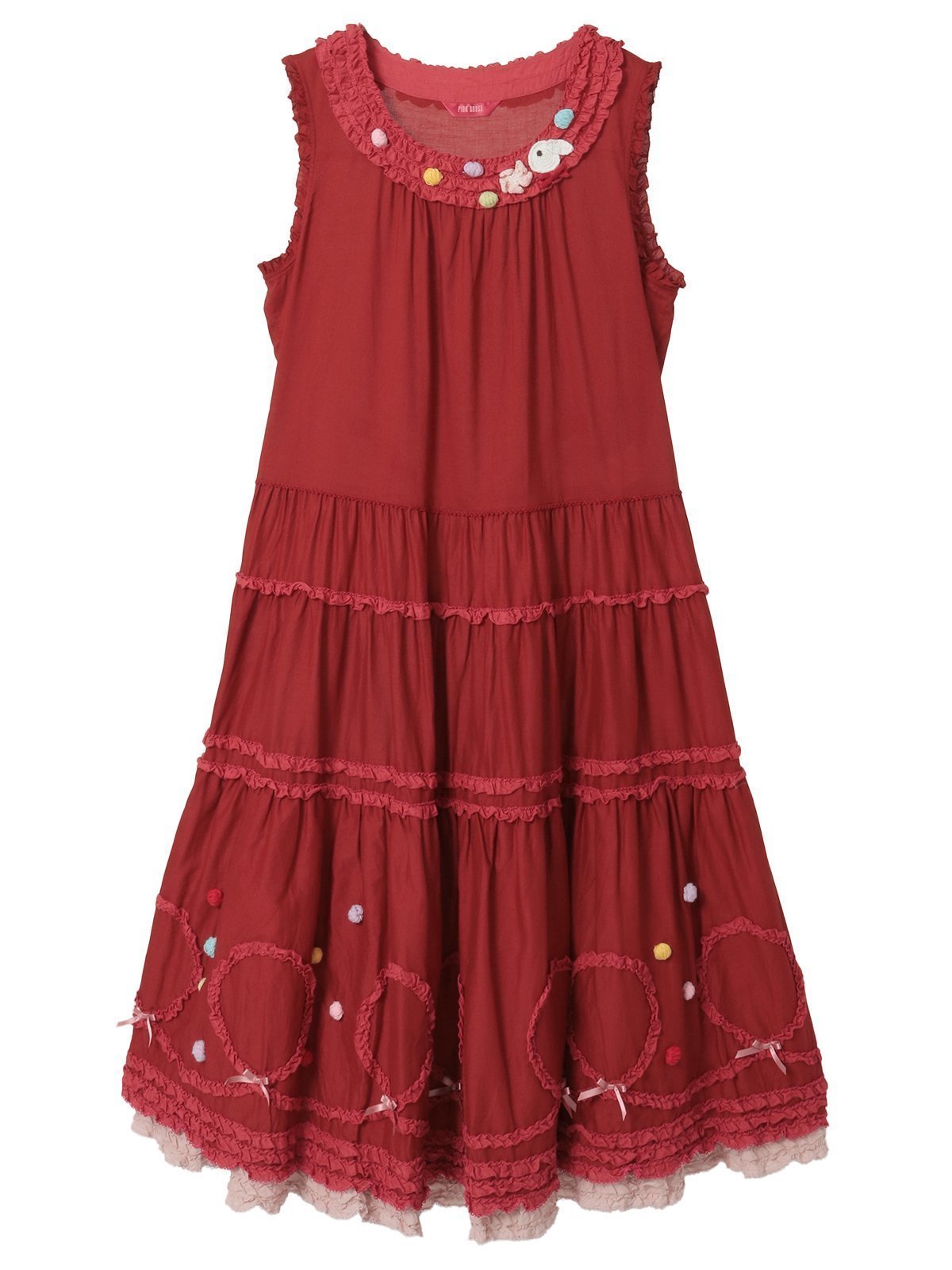 【ピンクハウス/PINK HOUSE】のカラフルポップルフリル使いワンピース インテリア・キッズ・メンズ・レディースファッション・服の通販 founy(ファニー) 　ファッション　Fashion　レディースファッション　Fashion for Women　ワンピース　Dresses　カットソー　Cut and Sewn Top　カラフル　Colorful Design　スカラップ　Scallop, Scalloped Edge　ノースリーブ　Sleeveless, No-Sleeve　フリル　Frill, Ruffle　ペチコート　Petticoat, Underskirt　モチーフ　Motif, Design Theme　リボン　Ribbon, Bow　アカ|ID: prp329100004826085 ipo3291000000035112390