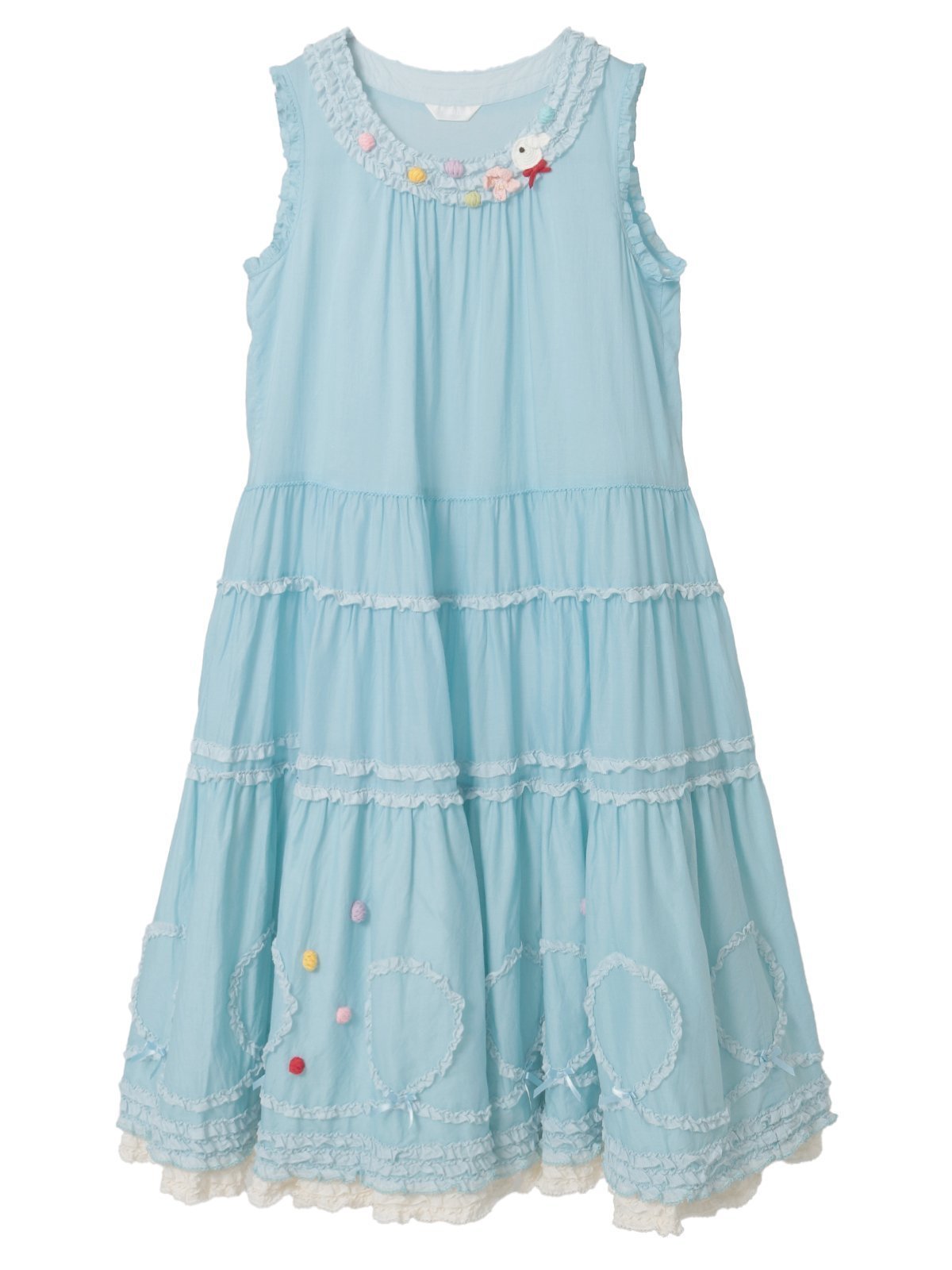 【ピンクハウス/PINK HOUSE】のカラフルポップルフリル使いワンピース インテリア・キッズ・メンズ・レディースファッション・服の通販 founy(ファニー) 　ファッション　Fashion　レディースファッション　Fashion for Women　ワンピース　Dresses　カットソー　Cut and Sewn Top　カラフル　Colorful Design　スカラップ　Scallop, Scalloped Edge　ノースリーブ　Sleeveless, No-Sleeve　フリル　Frill, Ruffle　ペチコート　Petticoat, Underskirt　モチーフ　Motif, Design Theme　リボン　Ribbon, Bow　ソライロ|ID: prp329100004826085 ipo3291000000035112391