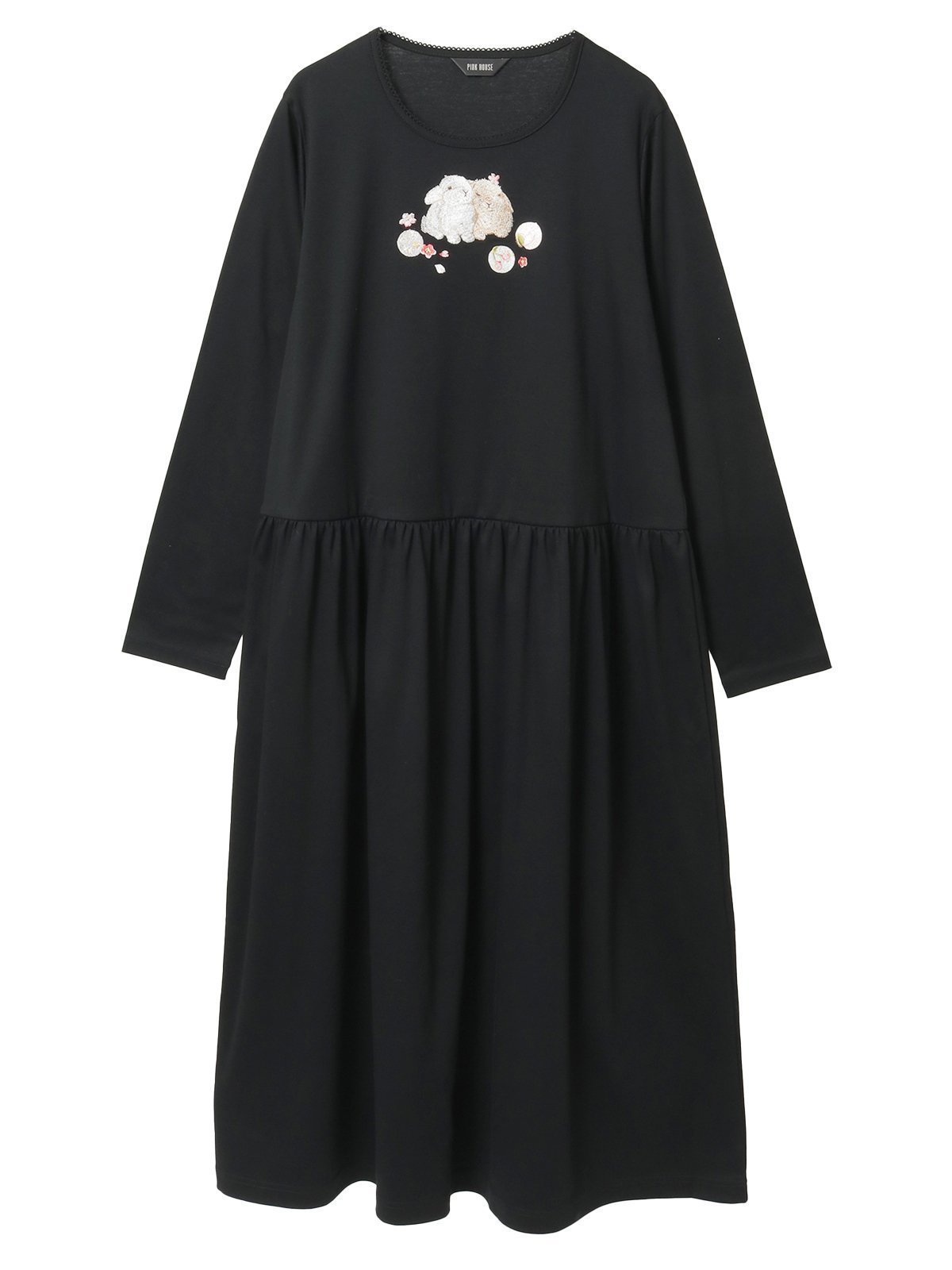 【ピンクハウス/PINK HOUSE】の幸見うさぎ刺繍スムースワンピース インテリア・キッズ・メンズ・レディースファッション・服の通販 founy(ファニー) 　ファッション　Fashion　レディースファッション　Fashion for Women　ワンピース　Dresses　フロント　Front, Front Design　モチーフ　Motif, Design Theme　ワンポイント　One Point, Statement Accent　春　Spring　クロ|ID: prp329100004826086 ipo3291000000035133884