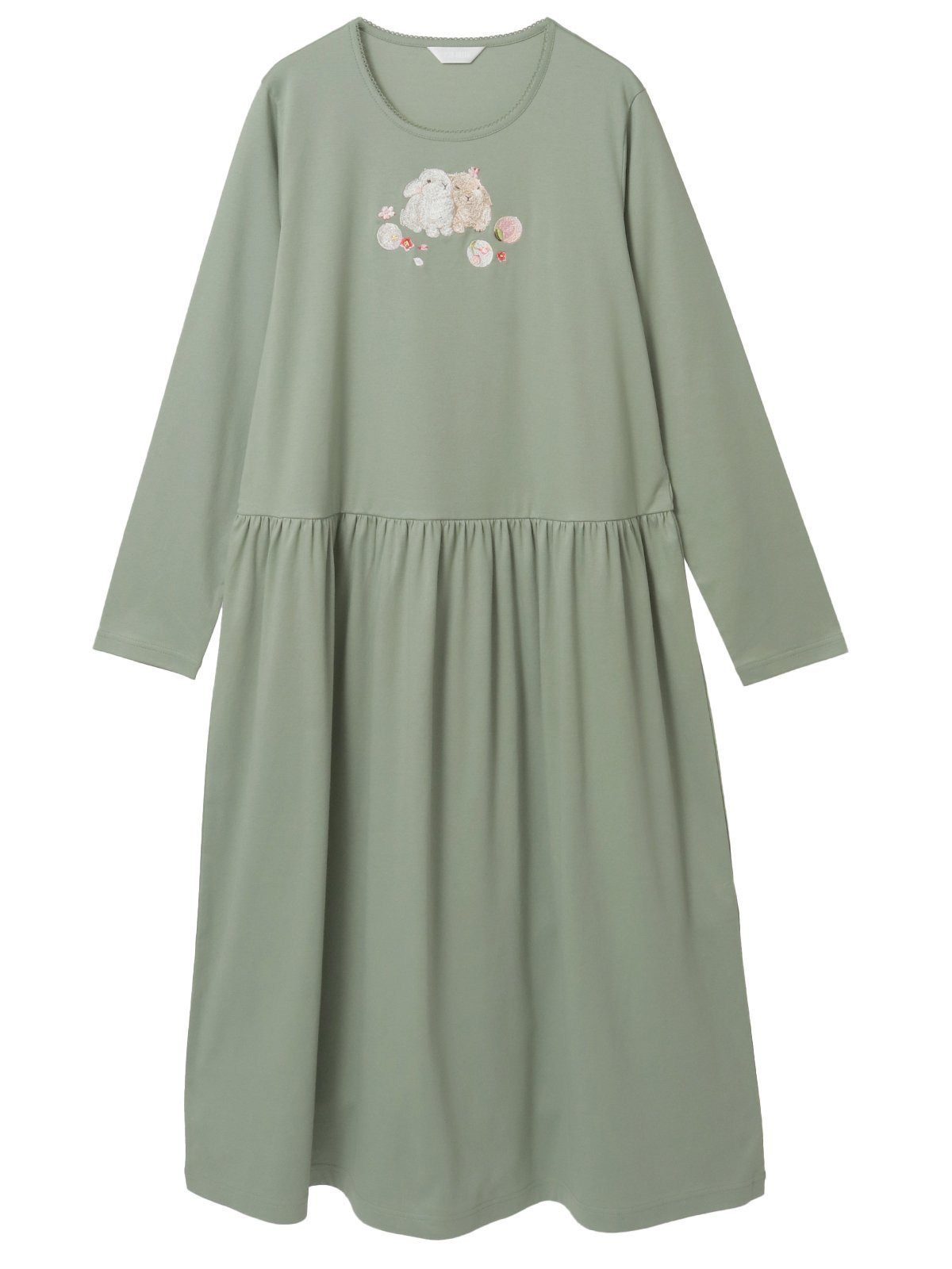 【ピンクハウス/PINK HOUSE】の幸見うさぎ刺繍スムースワンピース インテリア・キッズ・メンズ・レディースファッション・服の通販 founy(ファニー) 　ファッション　Fashion　レディースファッション　Fashion for Women　ワンピース　Dresses　フロント　Front, Front Design　モチーフ　Motif, Design Theme　ワンポイント　One Point, Statement Accent　春　Spring　抹茶|ID: prp329100004826086 ipo3291000000035133892