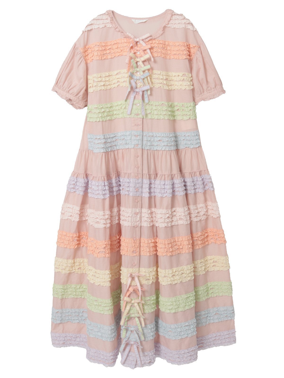 【ピンクハウス/PINK HOUSE】のカラフルフリル使いワンピース インテリア・キッズ・メンズ・レディースファッション・服の通販 founy(ファニー) 　ファッション　Fashion　レディースファッション　Fashion for Women　ワンピース　Dresses　カラフル　Colorful Design　フリル　Frill, Ruffle　ペチコート　Petticoat, Underskirt　モチーフ　Motif, Design Theme　リボン　Ribbon, Bow　結婚式　Wedding　ピンク|ID: prp329100004826089 ipo3291000000035112451