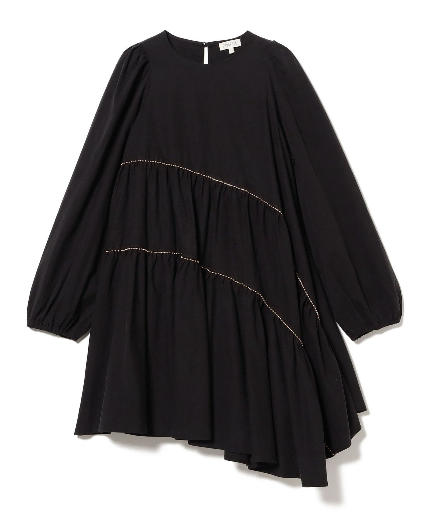 【ビームス ウイメン/BEAMS】のGHOSPELL / Angela Trim Mini Dress インテリア・キッズ・メンズ・レディースファッション・服の通販 founy(ファニー) 　ファッション　Fashion　レディースファッション　Fashion for Women　ワンピース　Dresses　フォーマル・パーティードレス・結婚式用ドレス　Elegant & Casual Dresses　アイビー　Ivy Pattern　アシンメトリー　Asymmetrical Style　ギャザー　Gathered, Ruffled　シンプル　Simple, Minimal　スマート　Smart, Elegant　ドレス　Dress, One-Piece　バランス　Balance, Style Balance　ボヘミアン　Bohemian, Ethnic Style　リラックス　Relax, Relaxed Fit　ロング　Long, Long-Length　ロンドン　London Style, British Inspired　おすすめ　Recommended / Our Picks　BLACK|ID: prp329100004826101 ipo3291000000035112580
