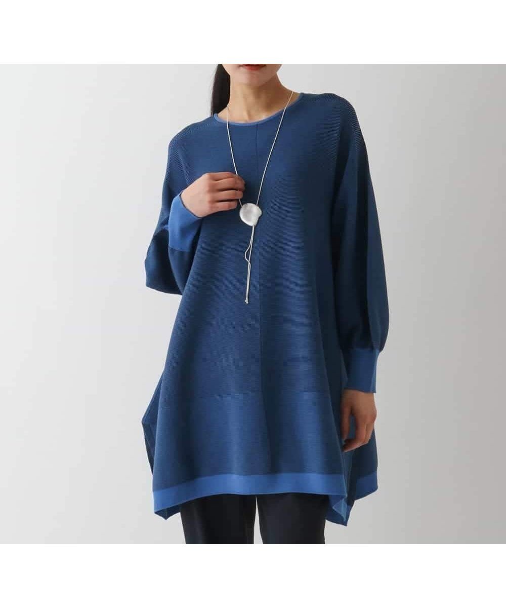 【ヒロコビス/HIROKO BIS】のガーターボーダー立体デザインチュニック インテリア・キッズ・メンズ・レディースファッション・服の通販 founy(ファニー) 　ファッション　Fashion　レディースファッション　Fashion for Women　トップス・カットソー　Cut & Sew Tops　おすすめ　Recommended / Our Picks　コンパクト　Compact, Small Size　スリット　Slit, Slit Detail　チュニック　Tunic, Long Top　ヘムライン　Hemline, Bottom Cut　ホールガーメント　WholeGarment, Seamless Knit　ボーダー　Border, Stripe　ブルー|ID: prp329100004826147 ipo3291000000035210580