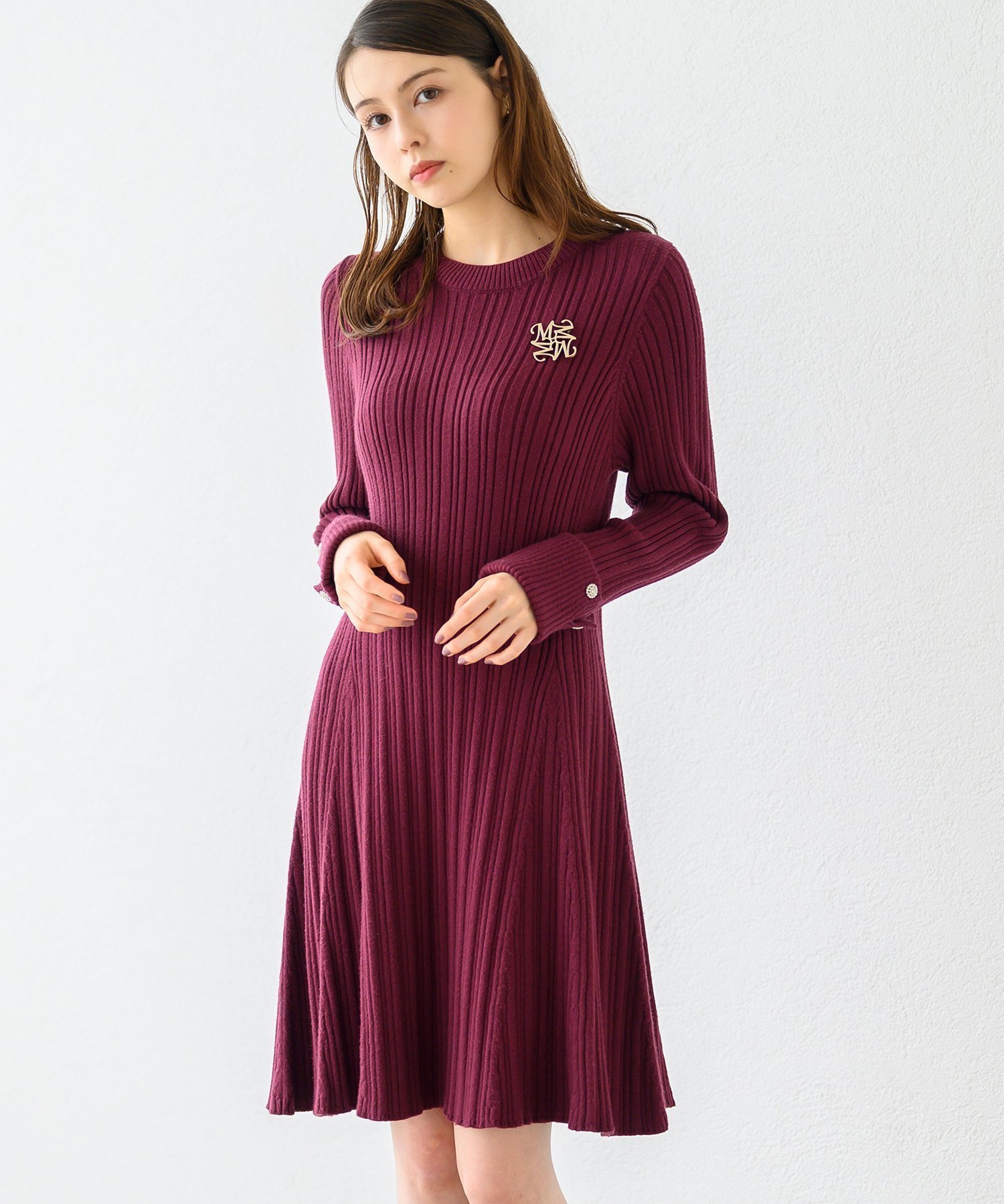 【ミッシュマッシュ/MISCH MASCH】のブローチ付きAラインニットワンピース/MM447402 インテリア・キッズ・メンズ・レディースファッション・服の通販 founy(ファニー) ファッション Fashion レディースファッション Fashion for Women ワンピース Dresses ニットワンピース Knit Dresses おすすめ Recommended / Our Picks ジャケット Jacket, Outerwear ブローチ Brooch, Pin Brooch ワンポイント One Point, Statement Accent ワイン|ID: prp329100004826171 ipo3291000000035113744