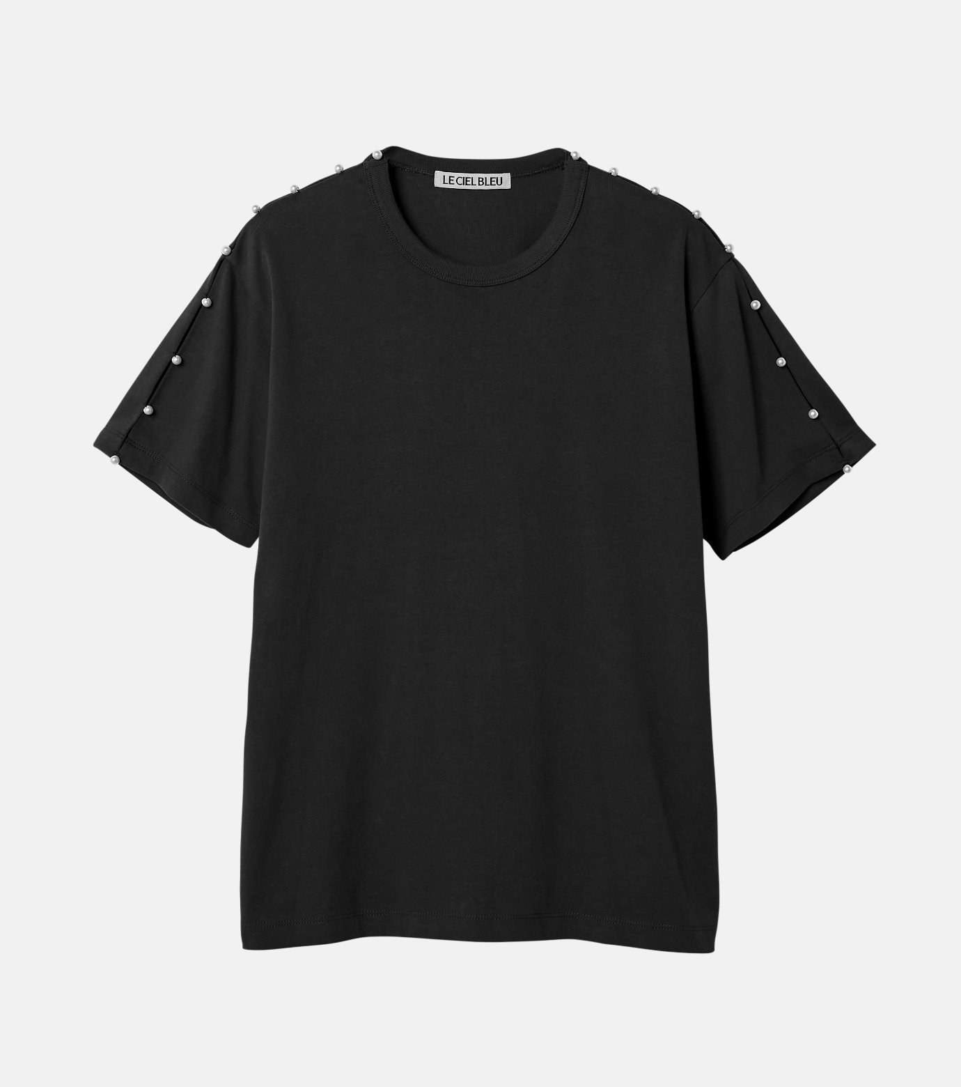 【ルシェル ブルー/LE CIEL BLEU】のボクシーTシャツwパールエンベリッシュメント / Boxy T-shirt w/Pearl Embellishment 人気、トレンドファッション・服の通販 founy(ファニー) 　ファッション　Fashion　レディースファッション　Fashion for Women　トップス・カットソー　Cut & Sew Tops　シャツ・ブラウス・オフィスカジュアル　Elegant Blouses & Button-Ups　ロングTシャツ・Tシャツ　Longline T-Shirts & Tees　アクセサリー　Fashion Accessories　スリット　Slit, Slit Detail　バランス　Balance, Style Balance　パール　Pearl, Pearl Accent　エレガント 上品　Elegant　 other-1|ID: prp329100004826228 ipo3291000000035114550
