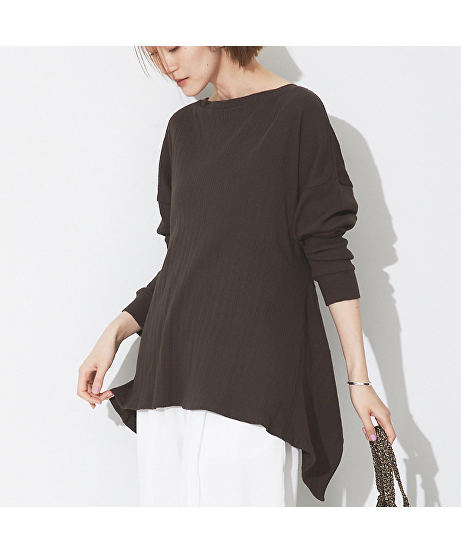 【ルージュヴィフラクレ/Rouge vif la cle】の3WAYテレコプルオーバー インテリア・キッズ・メンズ・レディースファッション・服の通販 founy(ファニー) 　ファッション　Fashion　レディースファッション　Fashion for Women　トップス・カットソー　Cut & Sew Tops　カジュアルプルオーバー・ニットトップス　Pullovers & Knit Tops / Casual Pullovers　ツイスト　Tweed, Tweed Fabric　テレコ　Ribbed, Rib Stitch　ブラウン|ID: prp329100004826297 ipo3291000000035115584