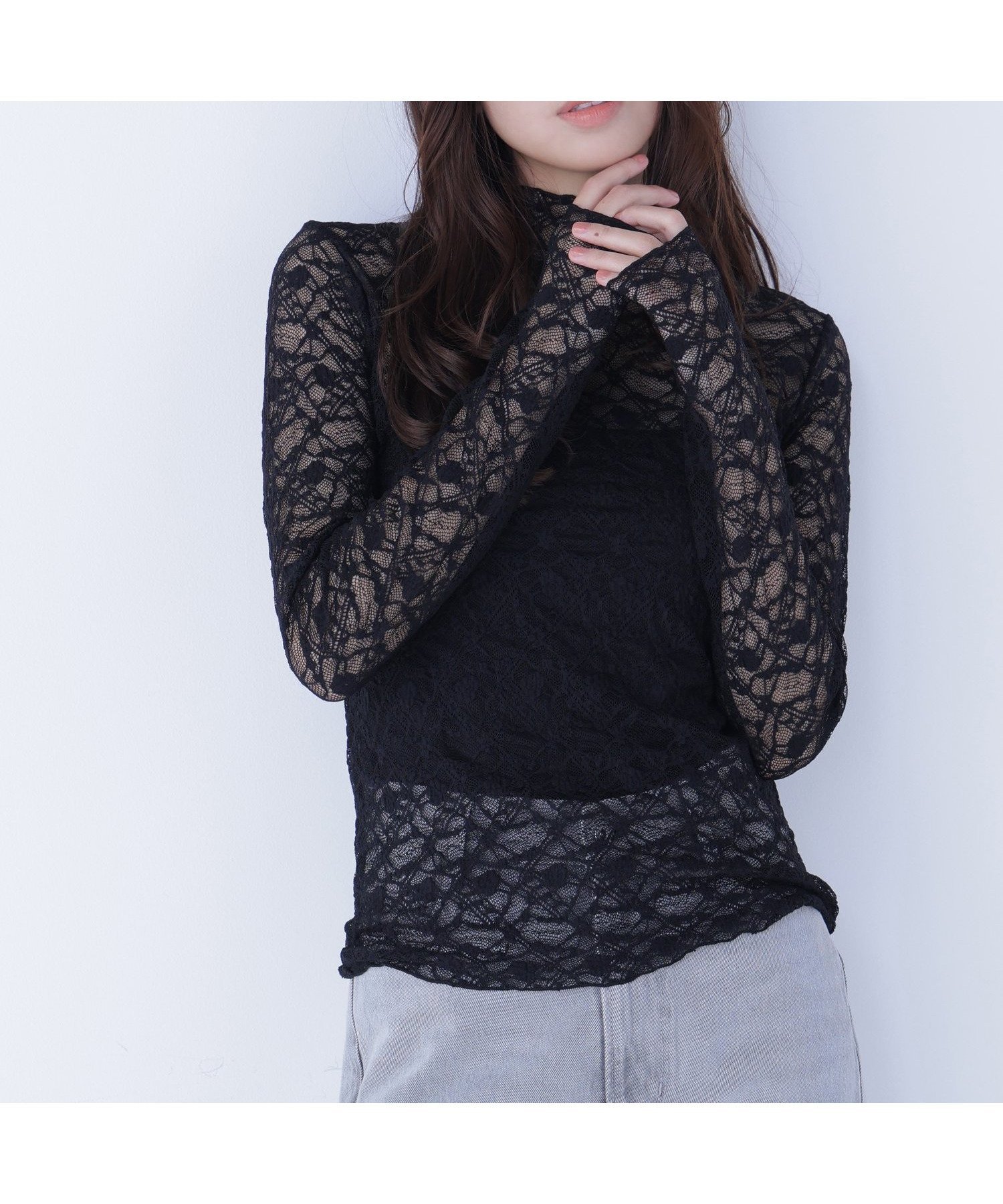 【ナチュラル ビューティー ベーシック/NATURAL BEAUTY BASIC】のレースハイネックカットソー インテリア・キッズ・メンズ・レディースファッション・服の通販 founy(ファニー) 　ファッション　Fashion　レディースファッション　Fashion for Women　トップス・カットソー　Cut & Sew Tops　カットソー・ベーシックTシャツ　Cut-and-Sewn Tops / Stretch Tees & Basics　インナー　Innerwear　ストレッチ　Stretch, Stretchy Fabric　ハイネック　High Neck, Mock Neck　フィット　Fit, Slim Fit　フェミニン　Feminine, Girly　レース　Lace, Lace Fabric　ブラック|ID: prp329100004826313 ipo3291000000035206639