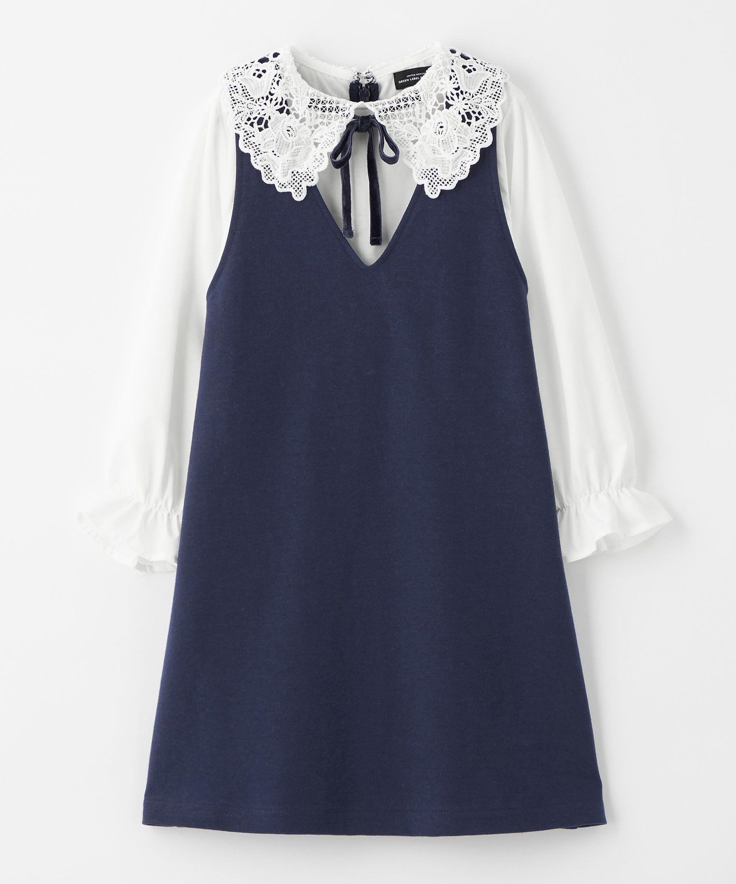 【ユナイテッドアローズ/UNITED ARROWS / KIDS】のポンチ レースエリ ワンピース / キッズ 100cm-130cm インテリア・キッズ・メンズ・レディースファッション・服の通販 founy(ファニー) 　ファッション　Fashion　キッズファッション　Fashion for Kids　ワンピース　Dresses　インナー　Innerwear　オケージョン　Occasion Wear　春　Spring　カットソー　Cut and Sewn Top　カーディガン　Cardigan, Knitwear　コンビ　Combo, Combination Style　スリーブ　Sleeve, Long Sleeve / Short Sleeve　フォーマル　Formal, Dressy　リボン　Ribbon, Bow　レース　Lace, Lace Fabric　アウトレット　Outlet / Clearance　おすすめ　Recommended / Our Picks　エレガント 上品　Elegant　セレモニー　Ceremony　入学式　Entrance Ceremony　卒業式　Graduation Ceremony　結婚式　Wedding　2025年　2025　2025春夏・S/S　Spring/Summer 2025 SS25　NAVY|ID: prp329100004826528 ipo3291000000035117851