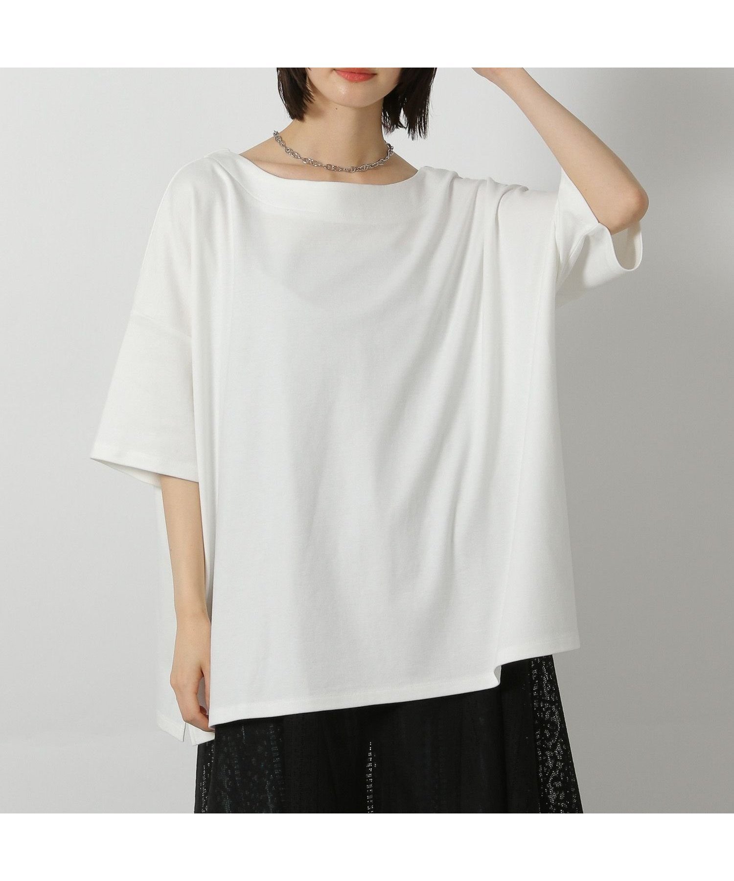 【ラコレ/LAKOLE】のスムースボートネック半袖 インテリア・キッズ・メンズ・レディースファッション・服の通販 founy(ファニー) 　ファッション　Fashion　レディースファッション　Fashion for Women　トップス・カットソー　Cut & Sew Tops　スリット　Slit, Slit Detail　ボトム　Bottoms, Lower Wear　リラックス　Relax, Relaxed Fit　半袖　Short Sleeve, Half Sleeve　オフホワイト|ID: prp329100004826534 ipo3291000000035117885