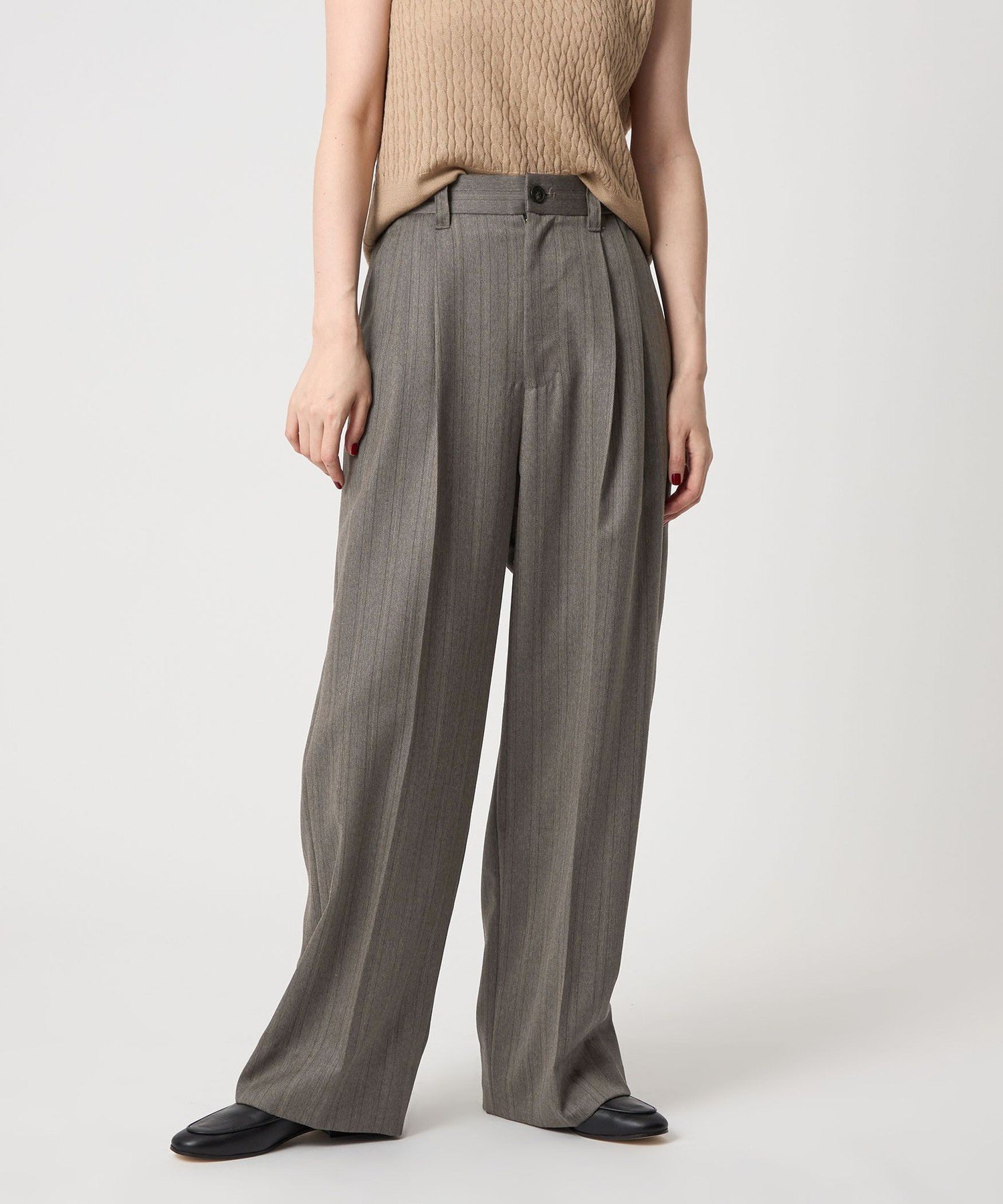 【ユナイテッドアローズ/UNITED ARROWS】のconte ストライプ ヘリンボーン タック ワイドパンツ 人気、トレンドファッション・服の通販 founy(ファニー) 　ファッション　Fashion　レディースファッション　Fashion for Women　パンツ　Pants & Trousers　ストライプ　Stripe, Striped Pattern　センター　Center, Center Line　テーパード　Tapered, Tapered Pants　ループ　Loop, Loop Knit　ワイド　Wide, Wide Fit　エレガント 上品　Elegant　 other-1|ID: prp329100004826657 ipo3291000000035119074