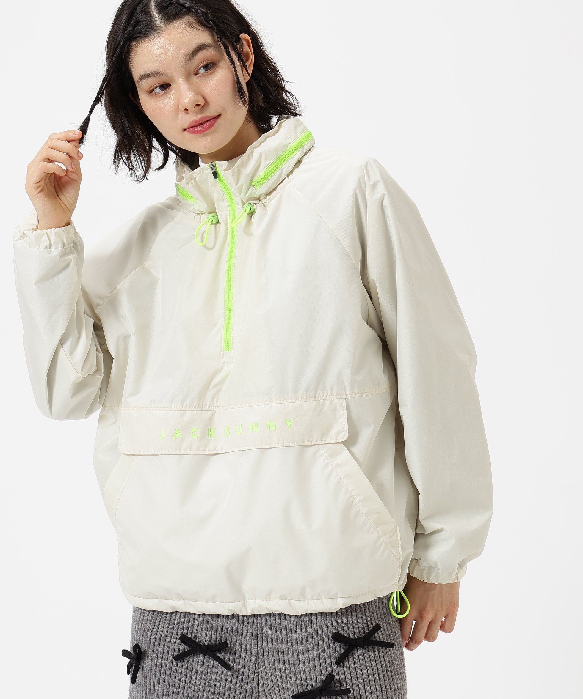 【ジャックバニー/Jack Bunny】のOcta裏地 ハーフジップブルゾン インテリア・キッズ・メンズ・レディースファッション・服の通販 founy(ファニー) 　ファッション　Fashion　レディースファッション　Fashion for Women　アウター　Coat / Outerwear Collection　ブルゾンジャケット・スポーティアウター　Blouson Jackets　おすすめ　Recommended / Our Picks　ゴルフ　Golf　スウェット / スエット　Sweatshirt, Sweatwear　スタンド　Stand Collar, Upright Stand　スピンドル　Spindle, Drawcord　ドローコード　Drawcord, Drawstring Cord　フラップ　Flap, Flap Pocket　フロント　Front, Front Design　ブルゾン　Blouson, Bomber Jacket　ポケット　Pocket, Pocket Detail　リボン　Ribbon, Bow　切替　Switching, Contrast Panel　軽量　Lightweight, Ultra Light　アイボリー|ID: prp329100004826696 ipo3291000000035119435
