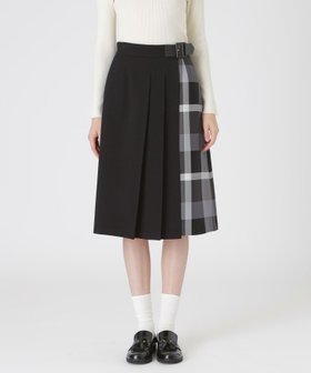【ブルーレーベル クレストブリッジ/BLUE LABEL CRESTBRIDGE】のウールライクツイルパーシャルチェックスカート 人気、トレンドファッション・服の通販 founy(ファニー) ファッション Fashion レディースファッション Fashion for Women スカート Skirts シンプル Simple, Minimal プリーツ Pleats, Pleated |ID:prp329100004826770