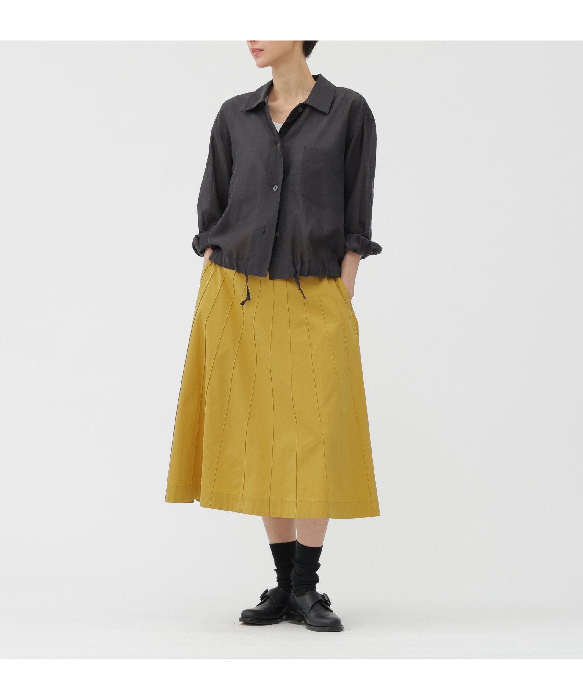 【マーガレットハウエル/MARGARET HOWELL】のSOFT COMPACT COTTON SKIRT インテリア・キッズ・メンズ・レディースファッション・服の通販 founy(ファニー) ファッション Fashion レディースファッション Fashion for Women スカート Skirts コンパクト Compact, Small Size バイアス Bias, Diagonal Cut プリーツ Pleats, Pleated YELLOW|ID: prp329100004826773 ipo3291000000035120279
