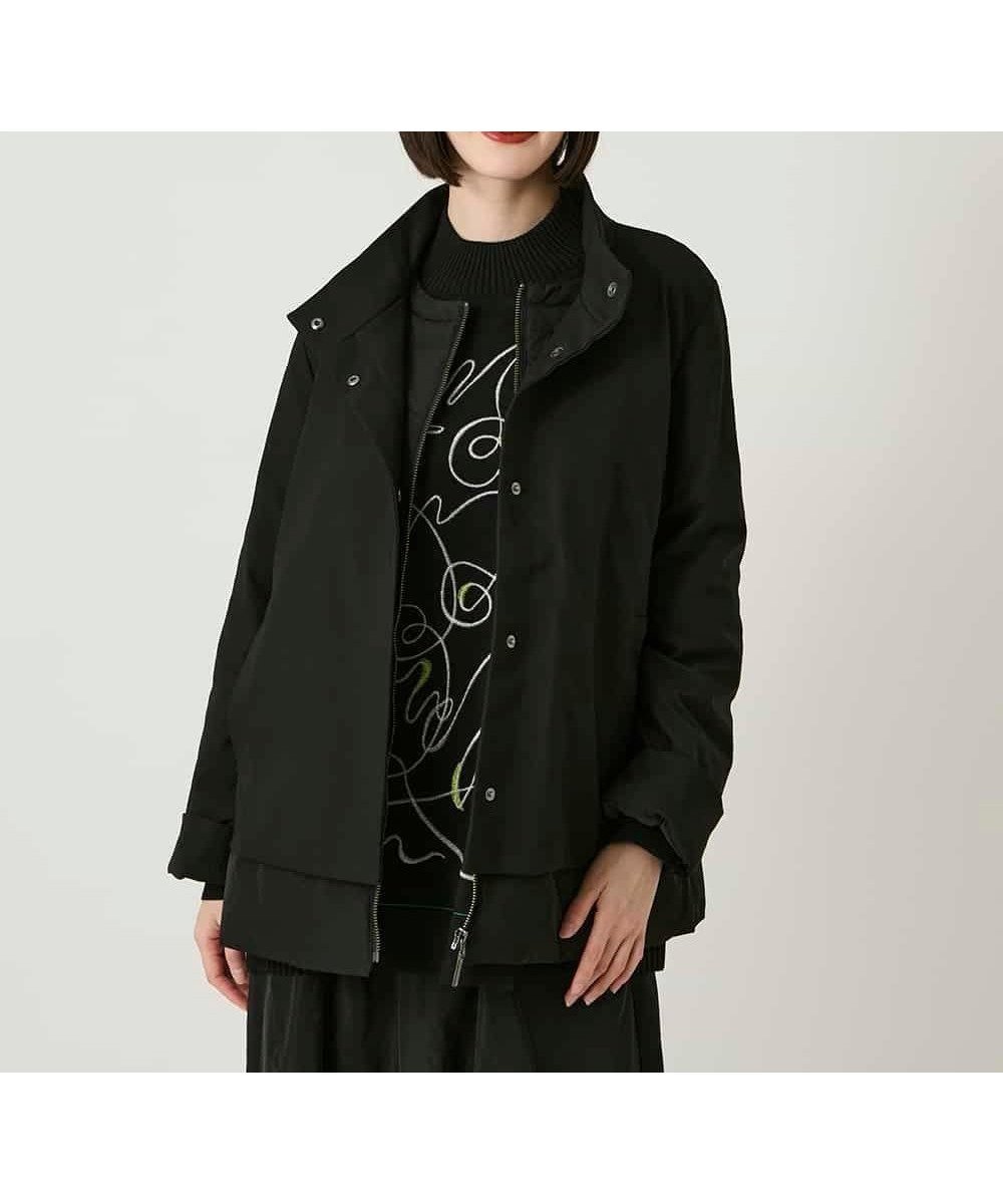 【ヒロコビス/HIROKO BIS】のレイヤード風ツイルダウンコート インテリア・キッズ・メンズ・レディースファッション・服の通販 founy(ファニー) 　ファッション　Fashion　レディースファッション　Fashion for Women　アウター　Coat / Outerwear Collection　コート・ロングコート・ピーコート　Long Coats, Peacoats & More　ダウンジャケット・軽量ダウン　Warm & Lightweight Down Jackets　春　Spring　秋　Autumn　ショート　Short, Short Length　ジップ　Zip, Zipper　スタイリッシュ　Stylish, Fashionable　スタンド　Stand Collar, Upright Stand　タフタ　Taffeta, Structured Fabric　ダウン　Down, Puffer　ツイル　Twist, Twisted Detail　ドット　Polka Dot, Dot Pattern　フロント　Front, Front Design　ボトム　Bottoms, Lower Wear　ライナー　Liner, Inner Layer　ワイド　Wide, Wide Fit　冬　Winter / This Winter　おすすめ　Recommended / Our Picks　夏　Summer　ブラック|ID: prp329100004826779 ipo3291000000035120326