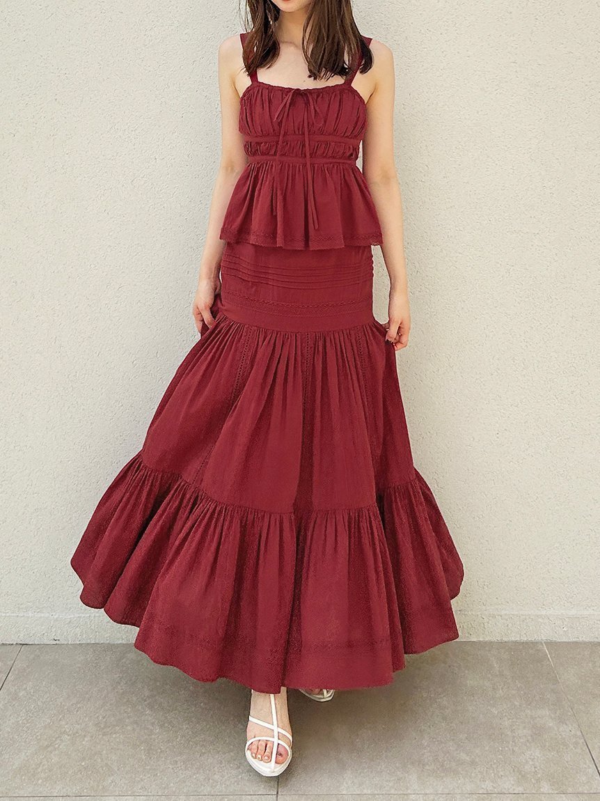 【スナイデル/SNIDEL】のコットンレーススカート インテリア・キッズ・メンズ・レディースファッション・服の通販 founy(ファニー) 　ファッション　Fashion　レディースファッション　Fashion for Women　スカート　Skirts　エレガント 上品　Elegant　ギャザー　Gathered, Ruffled　クラシカル　Classical, Vintage-Inspired　ストレート　Straight, Straight Cut　スマート　Smart, Elegant　ティアード　Tiered, Tiered Style　レース　Lace, Lace Fabric　おすすめ　Recommended / Our Picks　RED[046]|ID: prp329100004826786 ipo3291000000035120425