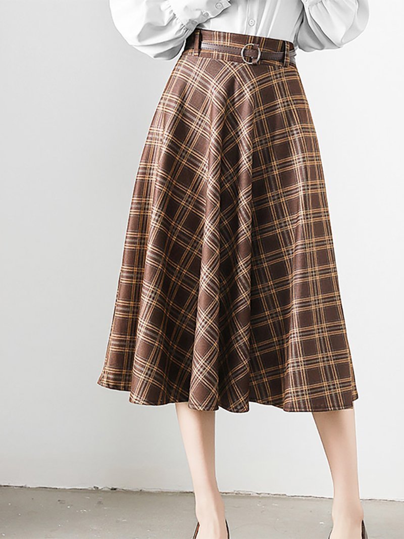 【ドゥーベル/Doux Belle】のチェック柄Aラインミディスカート レディース スカート インテリア・キッズ・メンズ・レディースファッション・服の通販 founy(ファニー) 　ファッション　Fashion　レディースファッション　Fashion for Women　スカート　Skirts　おすすめ　Recommended / Our Picks　クラシカル　Classical, Vintage-Inspired　チェック　Check, Plaid, Tartan　フィット　Fit, Slim Fit　フレア　Flare, Flared　ボトム　Bottoms, Lower Wear　ループ　Loop, Loop Knit　春　Spring　秋　Autumn　A/W・秋冬　Autumn/Winter　ブラウン|ID: prp329100004826790 ipo3291000000035120465