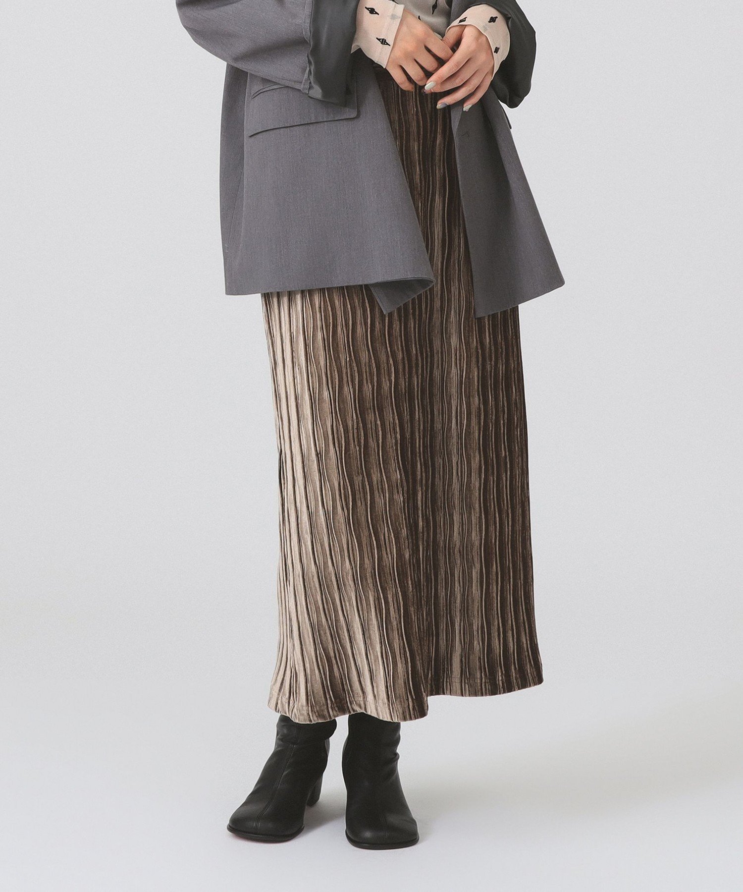 【ビームス ウイメン/BEAMS】のプリーツ ベロア タイト スカート インテリア・キッズ・メンズ・レディースファッション・服の通販 founy(ファニー) 　ファッション　Fashion　レディースファッション　Fashion for Women　スカート　Skirts　スリット　Slit, Slit Detail　プリーツ　Pleats, Pleated　ベロア　Velour, Soft Velvet　エレガント 上品　Elegant　BROWN|ID: prp329100004826848 ipo3291000000035120993