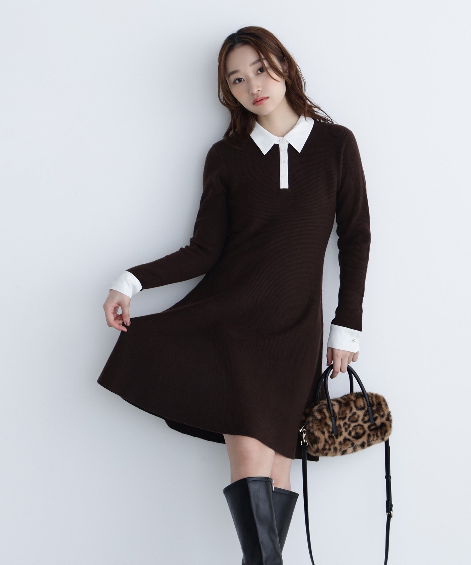 【ナチュラル ビューティー ベーシック/NATURAL BEAUTY BASIC】のシャツカラーミニニットワンピース 人気、トレンドファッション・服の通販 founy(ファニー) 　ファッション　Fashion　レディースファッション　Fashion for Women　ワンピース　Dresses　ニットワンピース　Knit Dresses　フレア　Flare, Flared　エレガント 上品　Elegant　 other-1|ID: prp329100004826862 ipo3291000000035121186