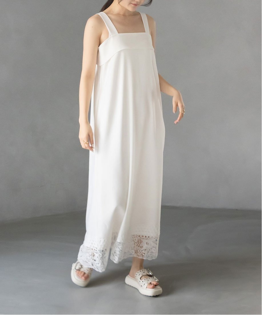 【ランダ/RANDA】の裾レースワンピース インテリア・キッズ・メンズ・レディースファッション・服の通販 founy(ファニー) 　ファッション　Fashion　レディースファッション　Fashion for Women　ワンピース　Dresses　おすすめ　Recommended / Our Picks　イエロー　Yellow　シンプル　Simple, Minimal　レース　Lace, Lace Fabric　WHITE|ID: prp329100004826864 ipo3291000000035121203