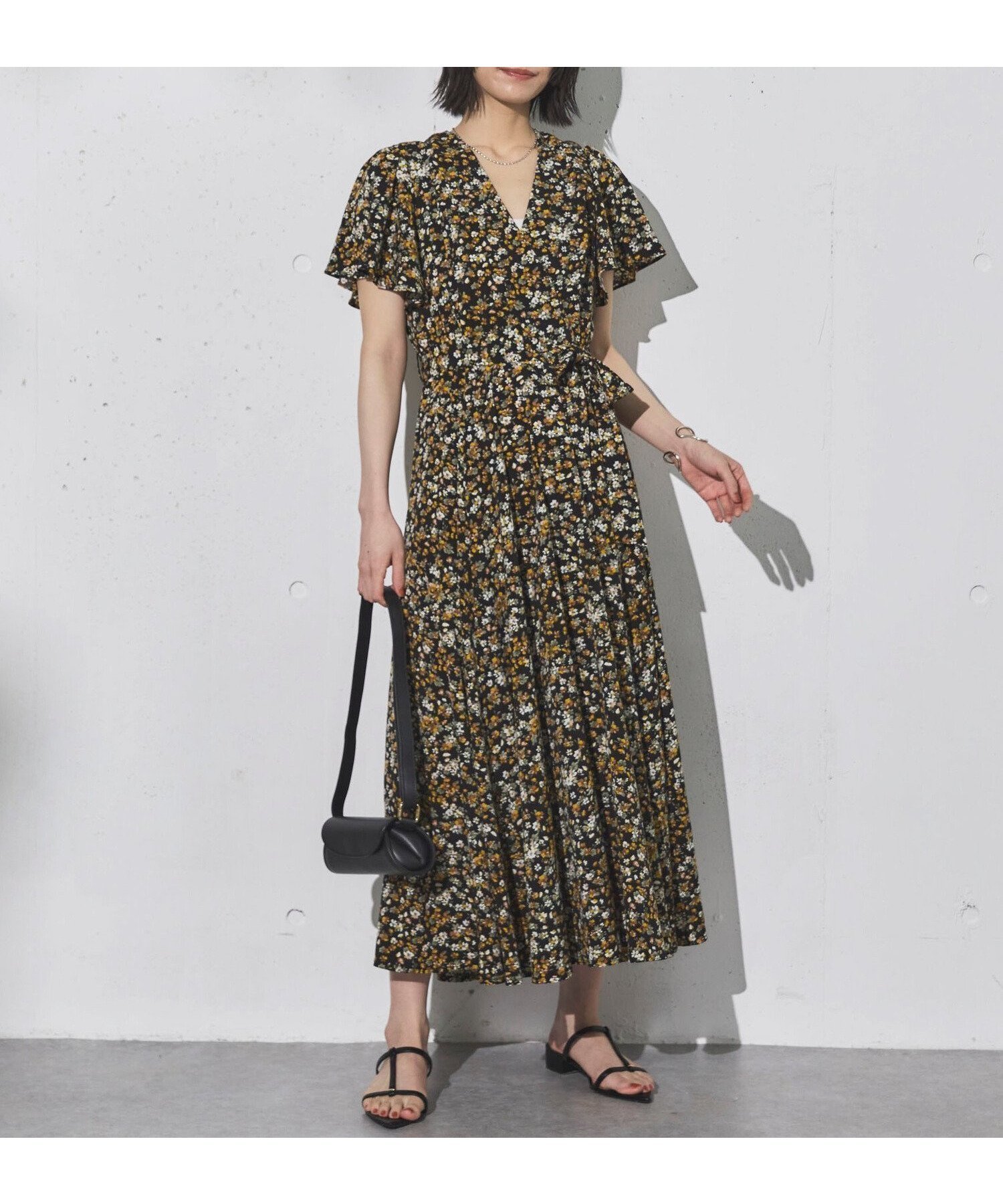 【ドゥ アルシーヴ/Doux archives】の花柄カシュクールワンピース 人気、トレンドファッション・服の通販 founy(ファニー) 　ファッション　Fashion　レディースファッション　Fashion for Women　ワンピース　Dresses　スリーブ　Sleeve, Long Sleeve / Short Sleeve　フラワー　Flower, Floral　フレア　Flare, Flared　プリント　Print, Printed Pattern　リボン　Ribbon, Bow　 other-1|ID: prp329100004826893 ipo3291000000035121561