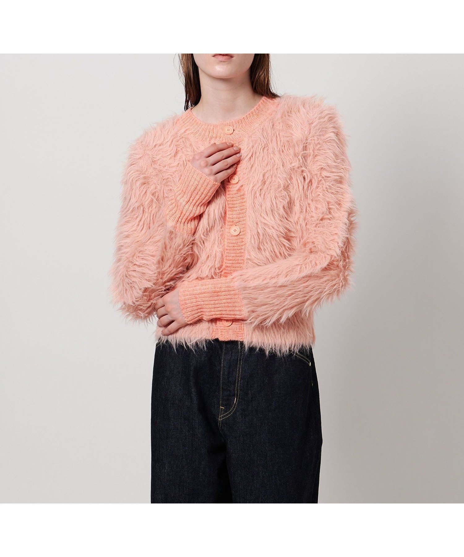 【ユナイテッドアローズ/UNITED ARROWS】のASTRAET シャギー クルーネック カーディガン インテリア・キッズ・メンズ・レディースファッション・服の通販 founy(ファニー) 　ファッション　Fashion　レディースファッション　Fashion for Women　トップス・カットソー　Cut & Sew Tops　カーディガン・羽織り　Layered Style Cardigans　おすすめ　Recommended / Our Picks　カーディガン　Cardigan, Knitwear　ストレート　Straight, Straight Cut　デニム　Denim, Jeans Material　フェザーヤーン　Feather Yarn, Fluffy Yarn　ワイド　Wide, Wide Fit　PINK|ID: prp329100004826902 ipo3291000000035121735