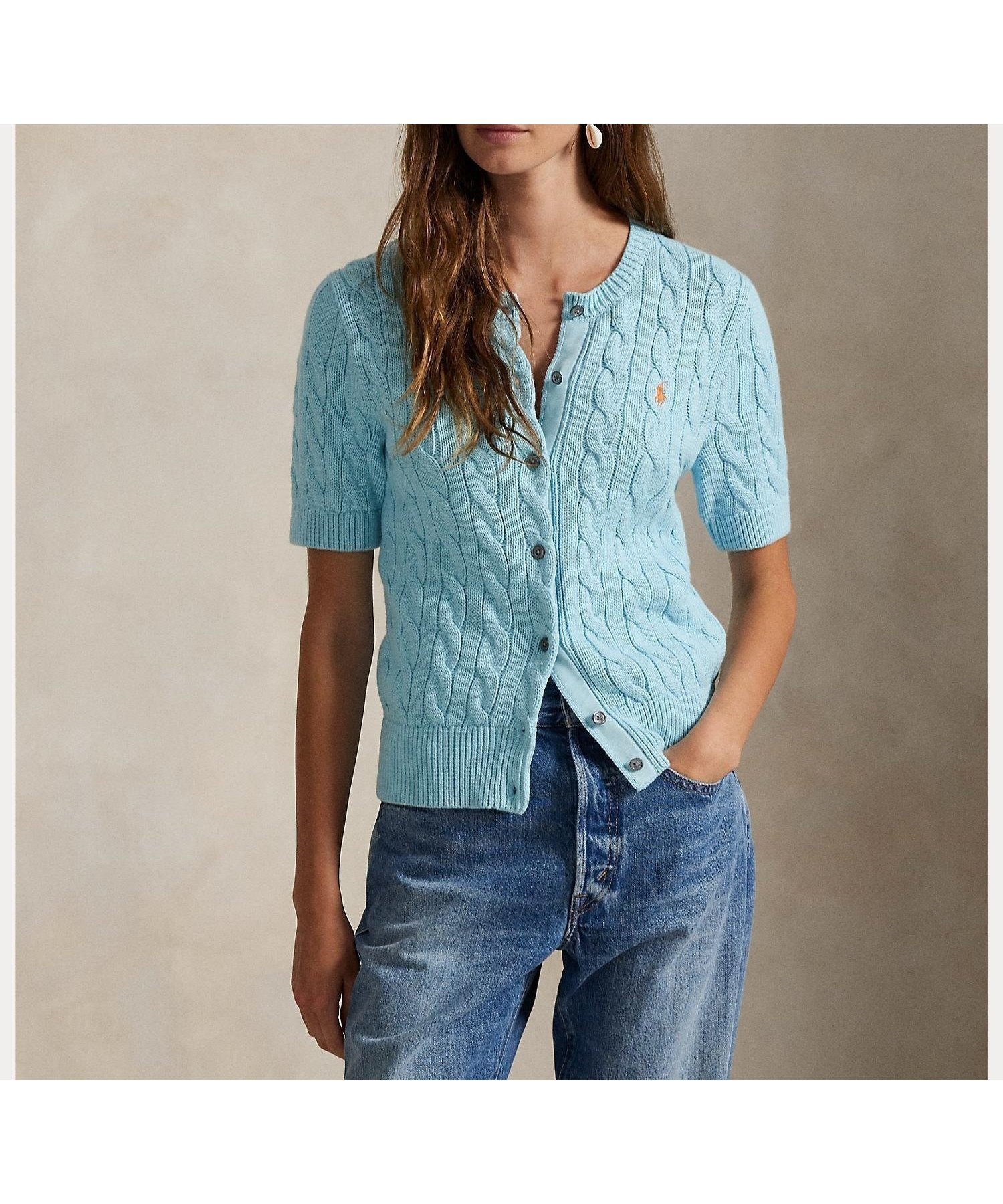 【ラルフローレン/RALPH LAUREN】のケーブルニット コットン ショートスリーブ カーディガン 人気、トレンドファッション・服の通販 founy(ファニー) 　ファッション　Fashion　レディースファッション　Fashion for Women　トップス・カットソー　Cut & Sew Tops　ニット　Knit Tops & Sweaters　カーディガン・羽織り　Layered Style Cardigans　カフス　Cuff Design　カーディガン　Cardigan, Knitwear　ショート　Short, Short Length　スリム　Slim, Slim Fit　スリーブ　Sleeve, Long Sleeve / Short Sleeve　フィット　Fit, Slim Fit　リブニット　Rib Knit, Ribbed Knit　半袖　Short Sleeve, Half Sleeve　 other-1|ID: prp329100004826906 ipo3291000000035121787