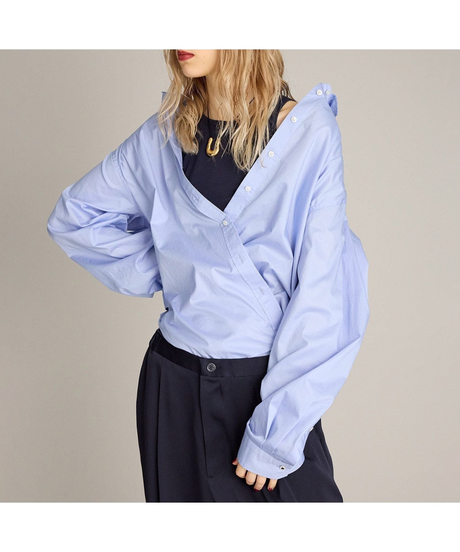 【ブリル/BRILL】のワイドスリーブシャツ インテリア・キッズ・メンズ・レディースファッション・服の通販 founy(ファニー) 　ファッション　Fashion　レディースファッション　Fashion for Women　トップス・カットソー　Cut & Sew Tops　シャツ・ブラウス・オフィスカジュアル　Elegant Blouses & Button-Ups　カシュクール　Wrap Design　ワッシャー　Washer, Crinkled Finish　サックス85|ID: prp329100004826907 ipo3291000000035121796