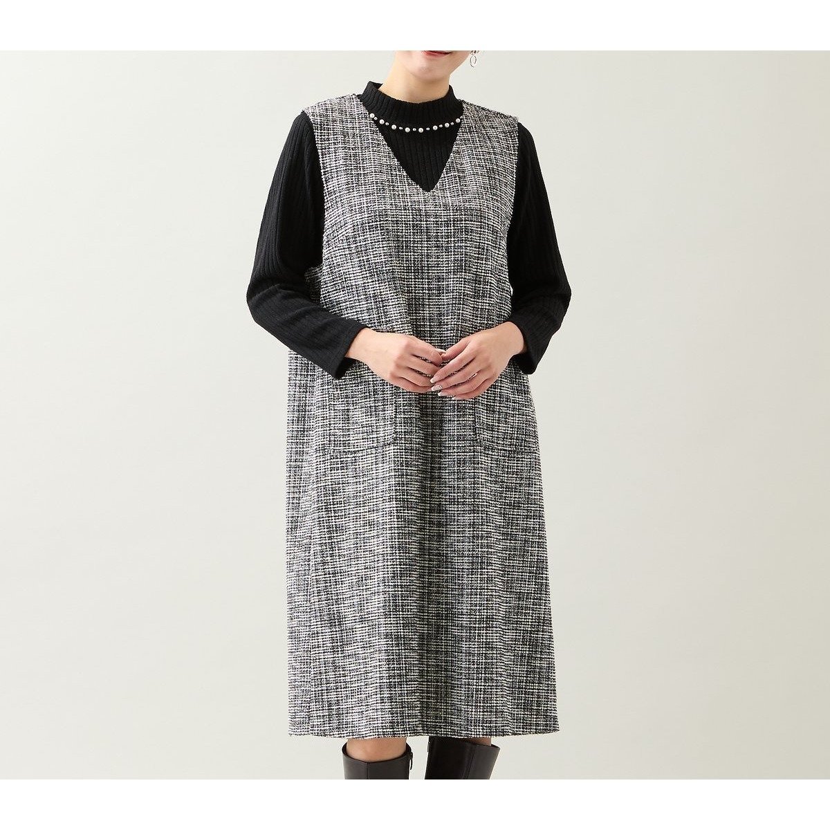 【ミゼール/MISSEL】の【3L/4Lサイズあり】ファンシーニットジャンパースカート 人気、トレンドファッション・服の通販 founy(ファニー) 　ファッション　Fashion　レディースファッション　Fashion for Women　スカート　Skirts　おすすめ　Recommended / Our Picks　エレガント 上品　Elegant　シルバー　Silver, Metallic Silver　ジャケット　Jacket, Outerwear　ストレッチ　Stretch, Stretchy Fabric　ネックレス　Necklace, Pendant Necklace　ポケット　Pocket, Pocket Detail　 other-1|ID: prp329100004826937 ipo3291000000035122216