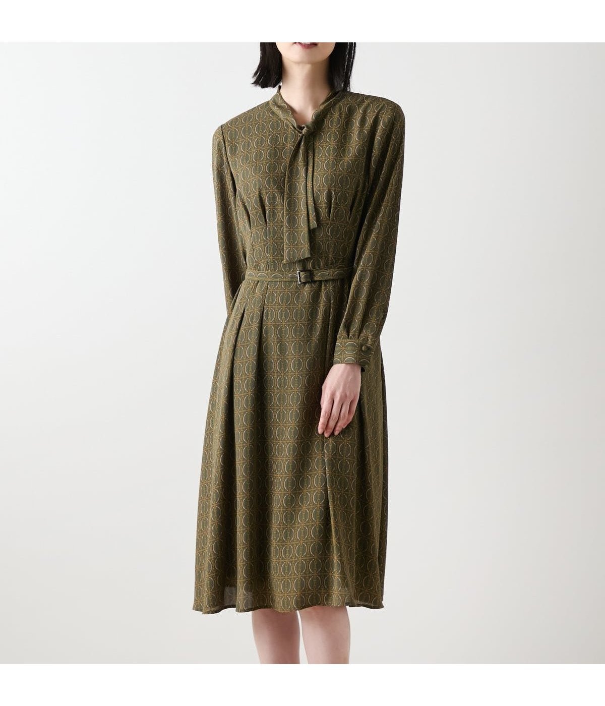 【ニューヨーカー/NEWYORKER】のビットプリント ボウタイワンピース インテリア・キッズ・メンズ・レディースファッション・服の通販 founy(ファニー) 　ファッション　Fashion　レディースファッション　Fashion for Women　ワンピース　Dresses　エレガント 上品　Elegant　カーディガン　Cardigan, Knitwear　クラシカル　Classical, Vintage-Inspired　ジャケット　Jacket, Outerwear　ストライプ　Stripe, Striped Pattern　長袖　Long Sleeve, Full Sleeve　プリント　Print, Printed Pattern　ポケット　Pocket, Pocket Detail　モチーフ　Motif, Design Theme　ロング　Long, Long-Length　A/W・秋冬　Autumn/Winter　カーキグリーン|ID: prp329100004826997 ipo3291000000035122826