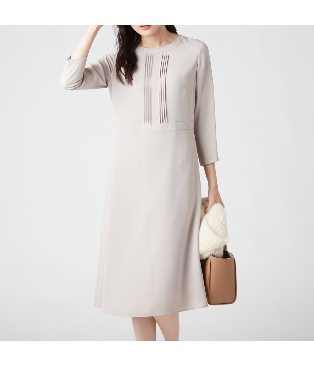 【ニューヨーカー/NEWYORKER】のダブルクロス ピンタックワンピース インテリア・キッズ・メンズ・レディースファッション・服の通販 founy(ファニー) 　ファッション　Fashion　レディースファッション　Fashion for Women　ワンピース　Dresses　アクセサリー　Fashion Accessories　エレガント 上品　Elegant　クラシカル　Classical, Vintage-Inspired　ジャケット　Jacket, Outerwear　スリット　Slit, Slit Detail　ダブル　Double, Double-Breasted　フレア　Flare, Flared　フロント　Front, Front Design　ベーシック　Basic, Essential　ポケット　Pocket, Pocket Detail　A/W・秋冬　Autumn/Winter　セレモニー　Ceremony　ビジネス 仕事 通勤　Business / Work / Commuting　ベージュ|ID: prp329100004827003 ipo3291000000035122907