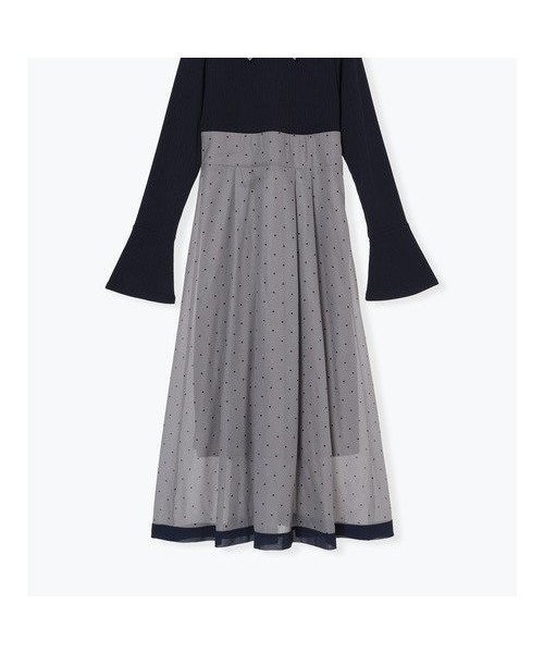 【ルディックパーク/LUDIC PARK】のリブ切り替えドットワンピース インテリア・キッズ・メンズ・レディースファッション・服の通販 founy(ファニー) 　ファッション　Fashion　レディースファッション　Fashion for Women　ワンピース　Dresses　ガーリー　Girly, Feminine Style　ドット　Polka Dot, Dot Pattern　フィット　Fit, Slim Fit　グレー|ID: prp329100004827007 ipo3291000000035122959