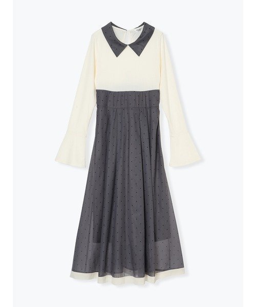 【ルディックパーク/LUDIC PARK】のリブ切り替えドットワンピース インテリア・キッズ・メンズ・レディースファッション・服の通販 founy(ファニー) 　ファッション　Fashion　レディースファッション　Fashion for Women　ワンピース　Dresses　ガーリー　Girly, Feminine Style　ドット　Polka Dot, Dot Pattern　フィット　Fit, Slim Fit　濃グレー|ID: prp329100004827007 ipo3291000000035122961