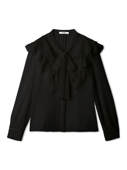 【スナイデル/SNIDEL】のボウタイフリルブラウス インテリア・キッズ・メンズ・レディースファッション・服の通販 founy(ファニー) 　ファッション　Fashion　レディースファッション　Fashion for Women　トップス・カットソー　Cut & Sew Tops　シャツ・ブラウス・オフィスカジュアル　Elegant Blouses & Button-Ups　インナー　Innerwear　キャミソール　Camisole, Spaghetti Strap Top　クラシカル　Classical, Vintage-Inspired　シアー　Sheer, See-Through　スマート　Smart, Elegant　バランス　Balance, Style Balance　フリル　Frill, Ruffle　フロント　Front, Front Design　ロング　Long, Long-Length　おすすめ　Recommended / Our Picks　BLK[009]|ID: prp329100004827015 ipo3291000000035123035