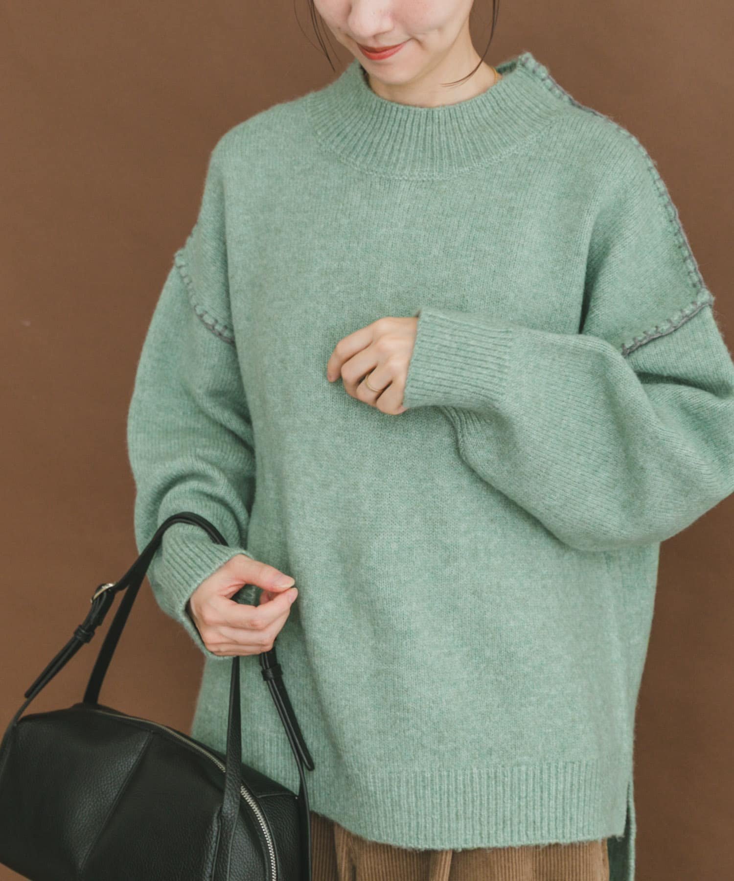 【アイテムズアーバンリサーチ/ITEMS URBAN RESEARCH】のハンドステッチハイネックニット インテリア・キッズ・メンズ・レディースファッション・服の通販 founy(ファニー) ファッション Fashion レディースファッション Fashion for Women トップス・カットソー Cut & Sew Tops ニット Knit Tops & Sweaters 2025年 2025 2025-2026秋冬・A/W Autumn/Winter 2025–26 AW25–26 冬 Winter / This Winter シンプル Simple, Minimal トレンド Trend, Trending Now ビッグ Big, Oversized リラックス Relax, Relaxed Fit A/W・秋冬 Autumn/Winter GRN|ID: prp329100004827037 ipo3291000000035123309