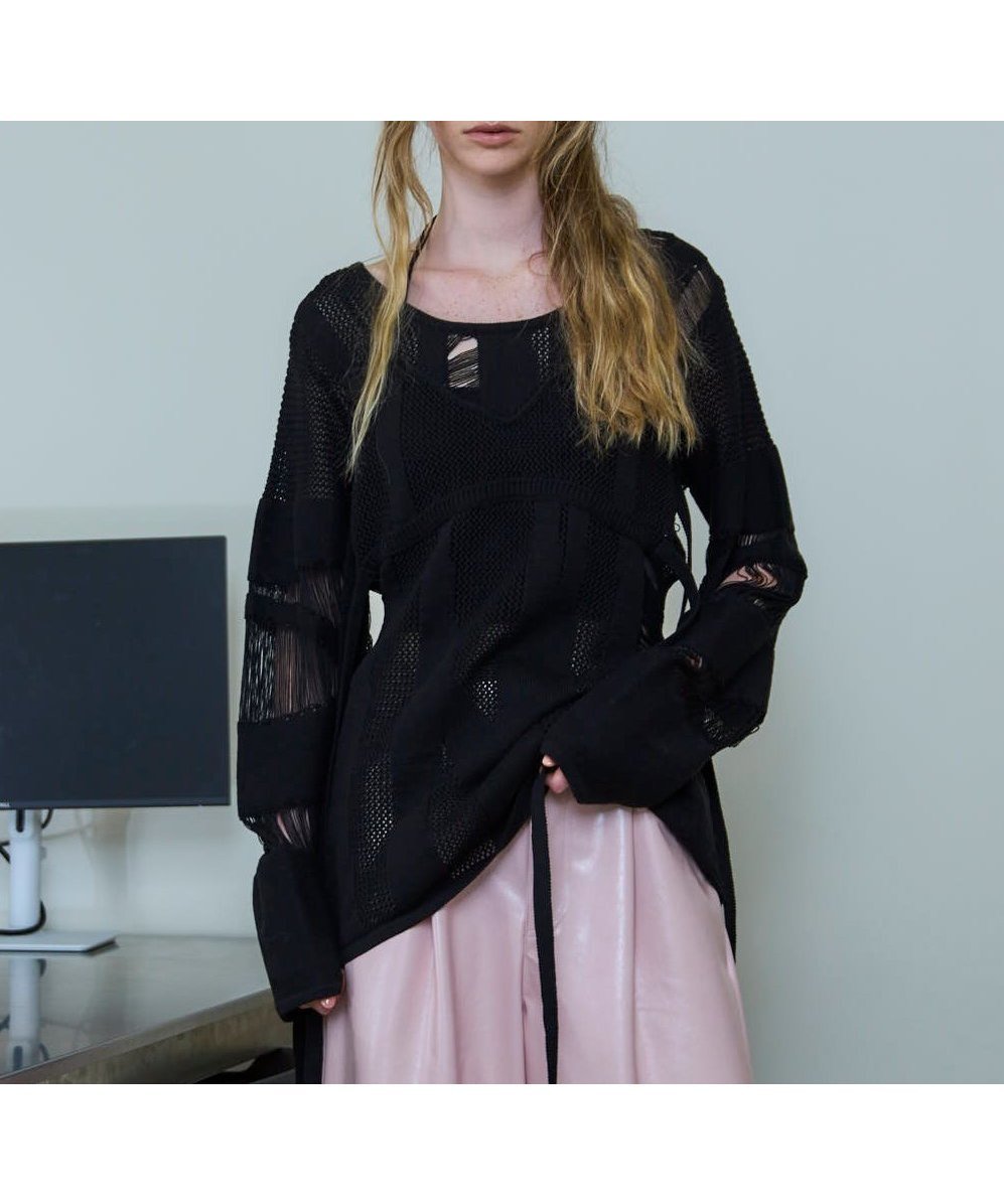 【メゾンスペシャル/MAISON SPECIAL】のRandom Mesh Knit Tops インテリア・キッズ・メンズ・レディースファッション・服の通販 founy(ファニー) 　ファッション　Fashion　レディースファッション　Fashion for Women　トップス・カットソー　Cut & Sew Tops　ニット　Knit Tops & Sweaters　おすすめ　Recommended / Our Picks　ビスチェ　Bustier, Corset Top　フェミニン　Feminine, Girly　ミックス　Mix, Mixed Style　メッシュ　Mesh, Net Fabric　ランダム　Random, Irregular　BLK|ID: prp329100004827042 ipo3291000000035123389