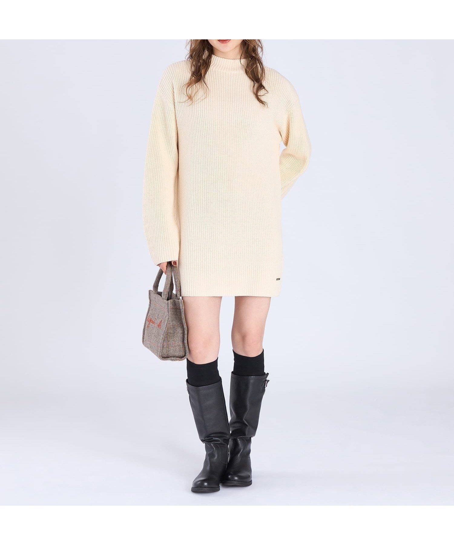 【アニエスベー ファム/agnes b. FEMME】のボトルネック ニット ワンピース インテリア・キッズ・メンズ・レディースファッション・服の通販 founy(ファニー) 　ファッション　Fashion　レディースファッション　Fashion for Women　ワンピース　Dresses　ニットワンピース　Knit Dresses　アクリル　Acrylic Material　シンプル　Simple, Minimal　ボトルネック　Bottle Neck, Mock Neck　ホワイト|ID: prp329100004827067 ipo3291000000035123737