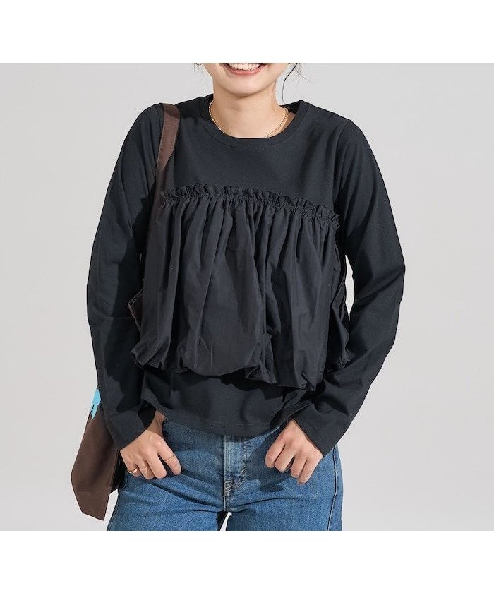 【フリークスストア/FREAK'S STORE】のバルーンビスチェ風 ドッキングロンT 25AW インテリア・キッズ・メンズ・レディースファッション・服の通販 founy(ファニー) 　ファッション　Fashion　レディースファッション　Fashion for Women　トップス・カットソー　Cut & Sew Tops　ロングTシャツ・Tシャツ　Longline T-Shirts & Tees　ビスチェ　Bustiers & Corset Tops / Layered Bustier Style　2025年　2025　2025-2026秋冬・A/W　Autumn/Winter 2025–26 AW25–26　冬　Winter / This Winter　ドッキング　Docking, Mixed Material　バルーン　Balloon, Balloon Silhouette　ビスチェ　Bustier, Corset Top　A/W・秋冬　Autumn/Winter　ブラック|ID: prp329100004827068 ipo3291000000035123748