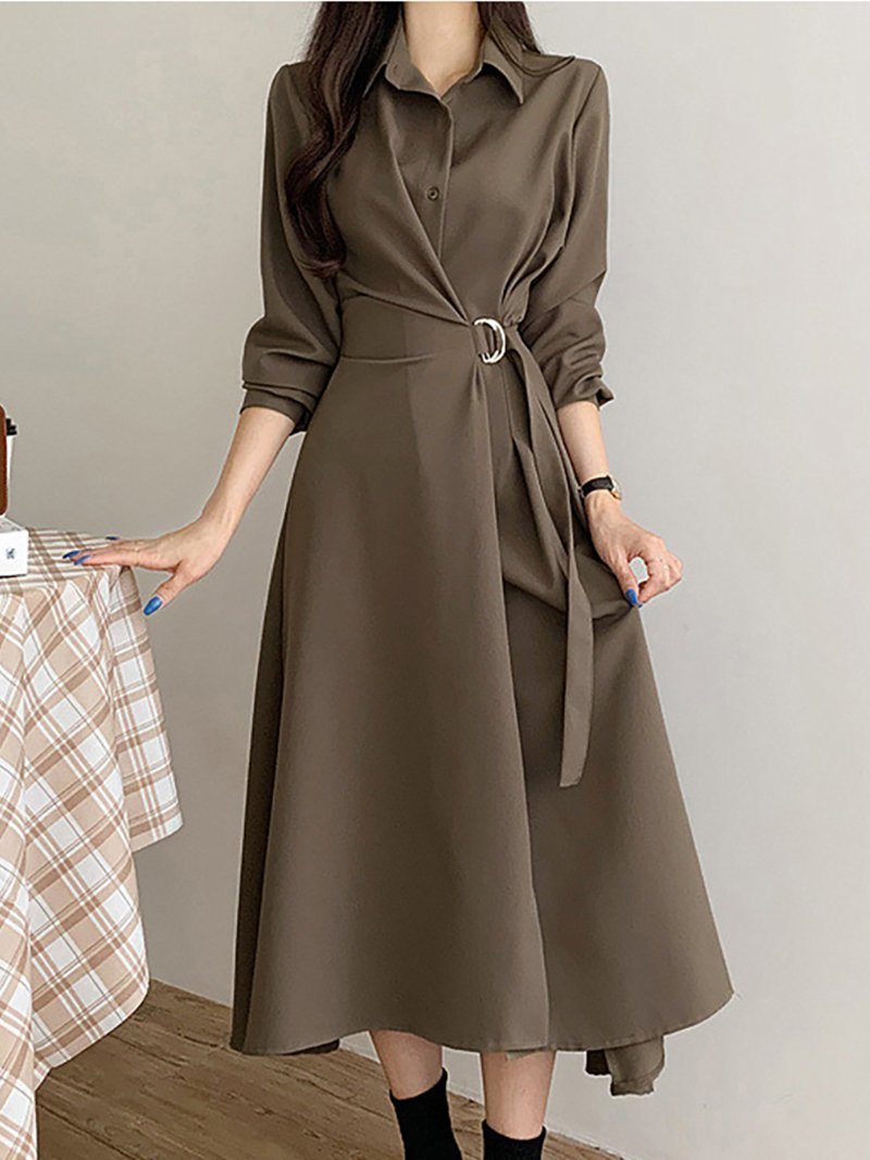 【ドゥーベル/Doux Belle】のベルト付きフレアワンピース レディース ワンピース インテリア・キッズ・メンズ・レディースファッション・服の通販 founy(ファニー) 　ファッション　Fashion　レディースファッション　Fashion for Women　ワンピース　Dresses　ベルト&ウエストマーク　Belts & Waist Accessories　おすすめ　Recommended / Our Picks　ギャザー　Gathered, Ruffled　フレア　Flare, Flared　エレガント 上品　Elegant　春　Spring　秋　Autumn　ビジネス 仕事 通勤　Business / Work / Commuting　カーキ|ID: prp329100004827079 ipo3291000000035123838