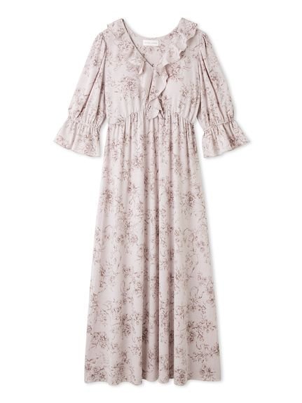 【スナイデル ホーム/SNIDEL HOME】の【接触冷感】カットカシュクールワンピース インテリア・キッズ・メンズ・レディースファッション・服の通販 founy(ファニー) 　ファッション　Fashion　レディースファッション　Fashion for Women　ワンピース　Dresses　ヴィンテージ　Vintage Style　カシュクール　Wrap Design　カットソー　Cut and Sewn Top　スマート　Smart, Elegant　デコルテ　Décolleté, Neckline　定番　Standard, Basic Item　なめらか　Smooth, Silky Texture　人気　Popular, Best Seller　フラワー　Flower, Floral　フリル　Frill, Ruffle　プリント　Print, Printed Pattern　PBEG[036]|ID: prp329100004827100 ipo3291000000035124172