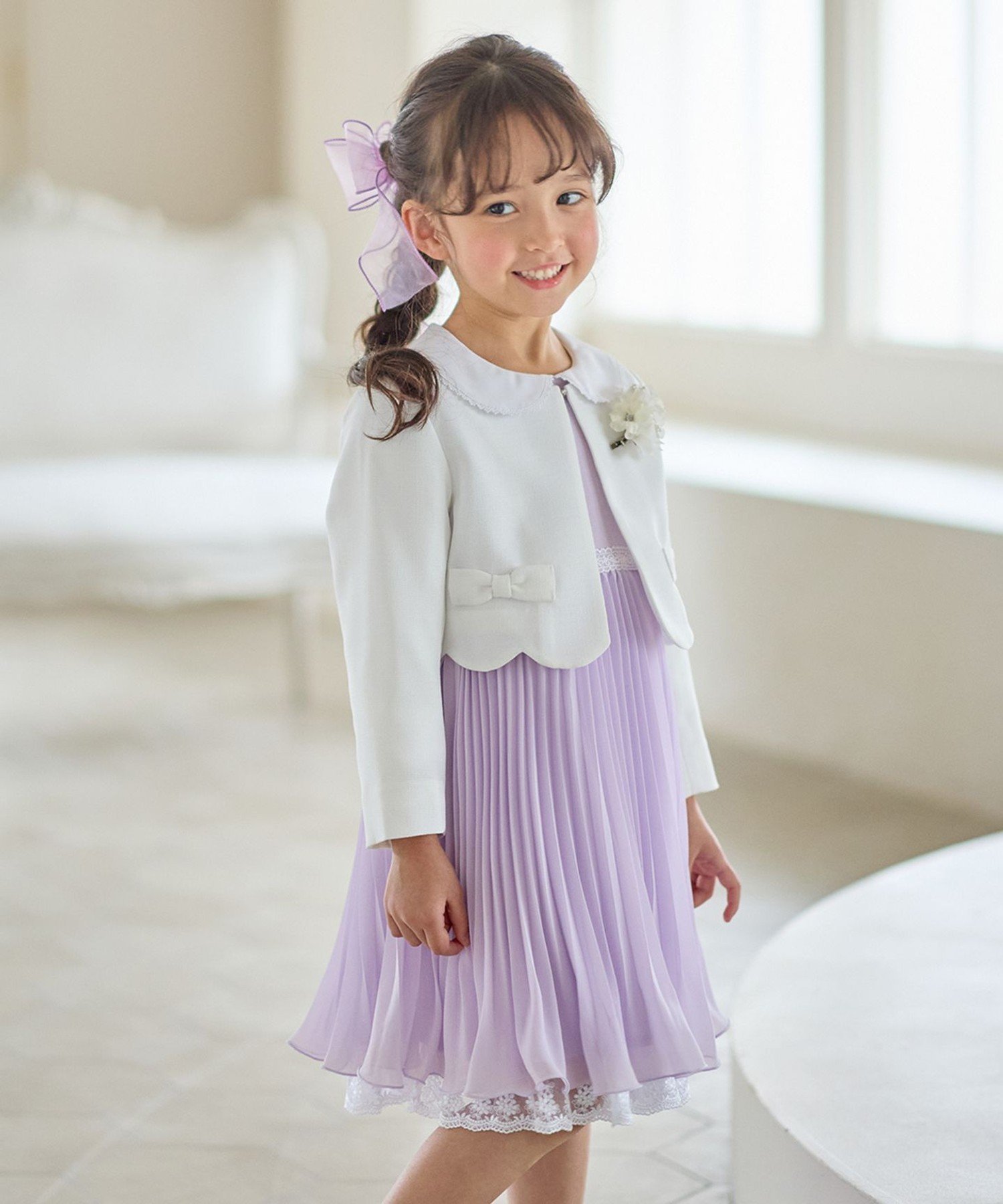 【エニー/ANY / KIDS】の【2点セット】リボンボレロジャケット+シフォンプリーツ ワンピース インテリア・キッズ・メンズ・レディースファッション・服の通販 founy(ファニー) 　ファッション　Fashion　キッズファッション　Fashion for Kids　ワンピース　Dresses　インナー　Innerwear　エレガント 上品　Elegant　ガーリー　Girly, Feminine Style　シフォン　Chiffon, Lightweight Fabric　ジャケット　Jacket, Outerwear　スカラップ　Scallop, Scalloped Edge　人気　Popular, Best Seller　ビジュー　Bijou, Jewel-like Accent　フォーマル　Formal, Dressy　プリーツ　Pleats, Pleated　ボレロ　Bolero, Short Cardigan　ポケット　Pocket, Pocket Detail　リボン　Ribbon, Bow　レース　Lace, Lace Fabric　おすすめ　Recommended / Our Picks　セレモニー　Ceremony　入学式　Entrance Ceremony　ラベンダー[082]|ID: prp329100004827427 ipo3291000000035127747